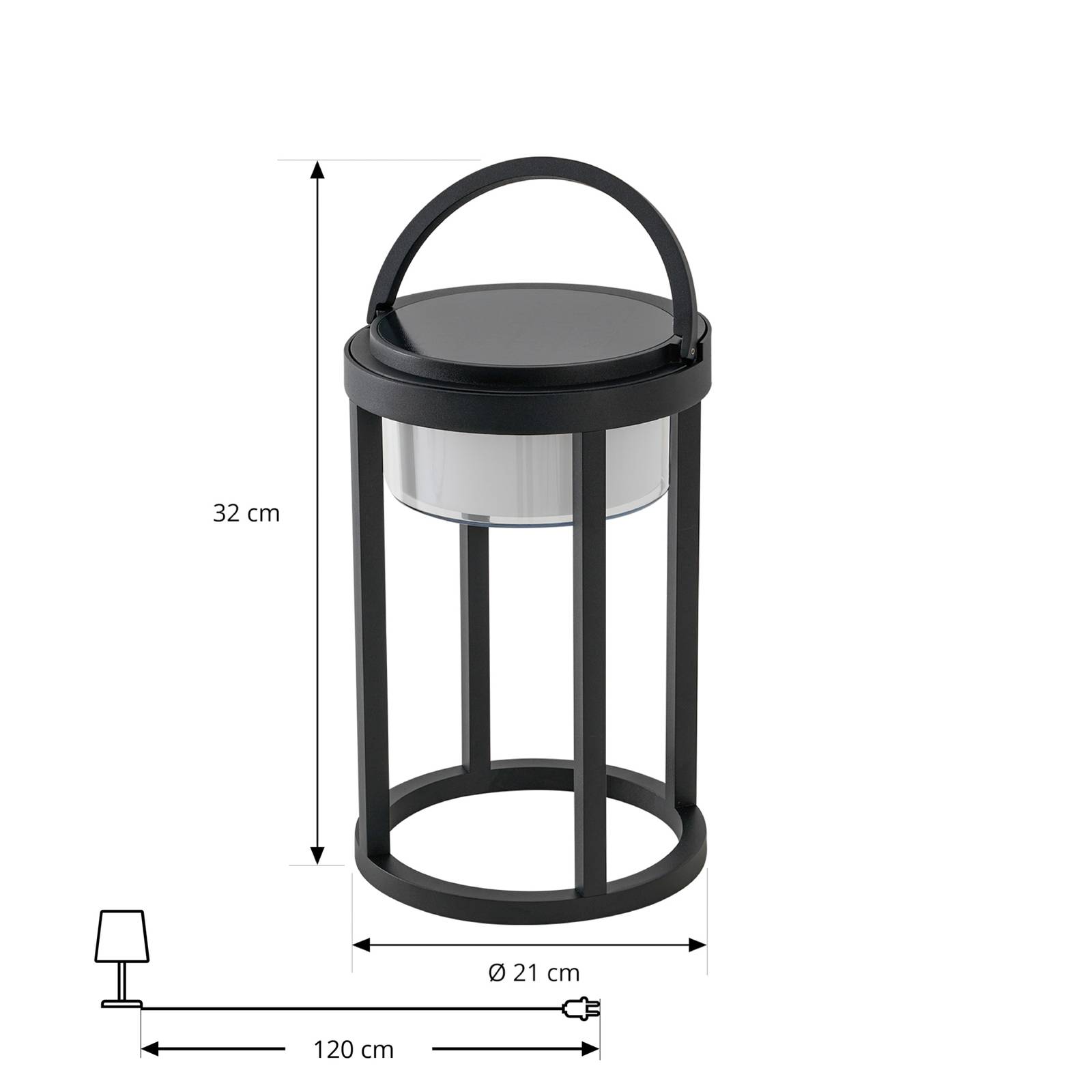 Lucande LED solarna lampa stołowa Tilena, okrągła, czarna, ściemniana