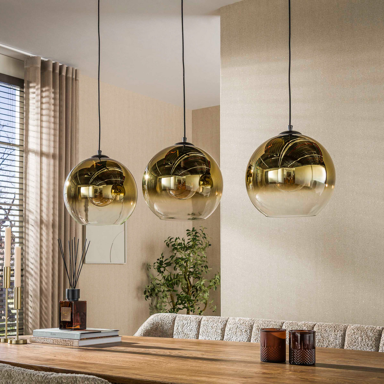 Pendelleuchte Bubble, gold, Glas, 3-flammig, 115 cm, E27 Pendelleuchte Bubble, gold, Glas, 3-flammig, 115 cm, E27