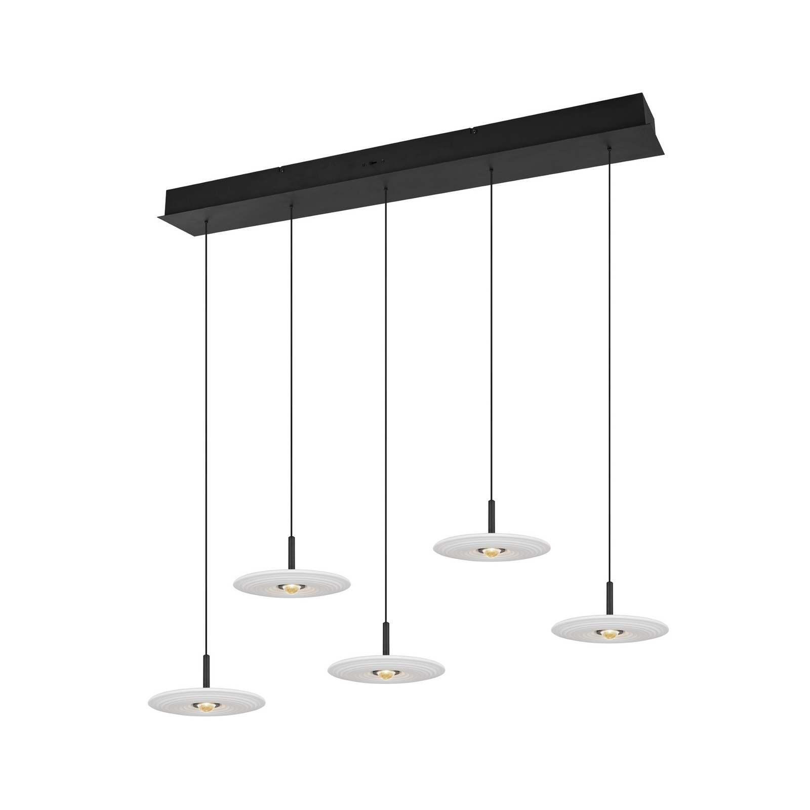 LED висяща лампа „Sirena“, бяла, дължина 104 см, стъкло, CCT, 5-лампова LED висяща лампа „Sirena“, бяла, дължина 104 см, стъкло, CCT, 5-лампова