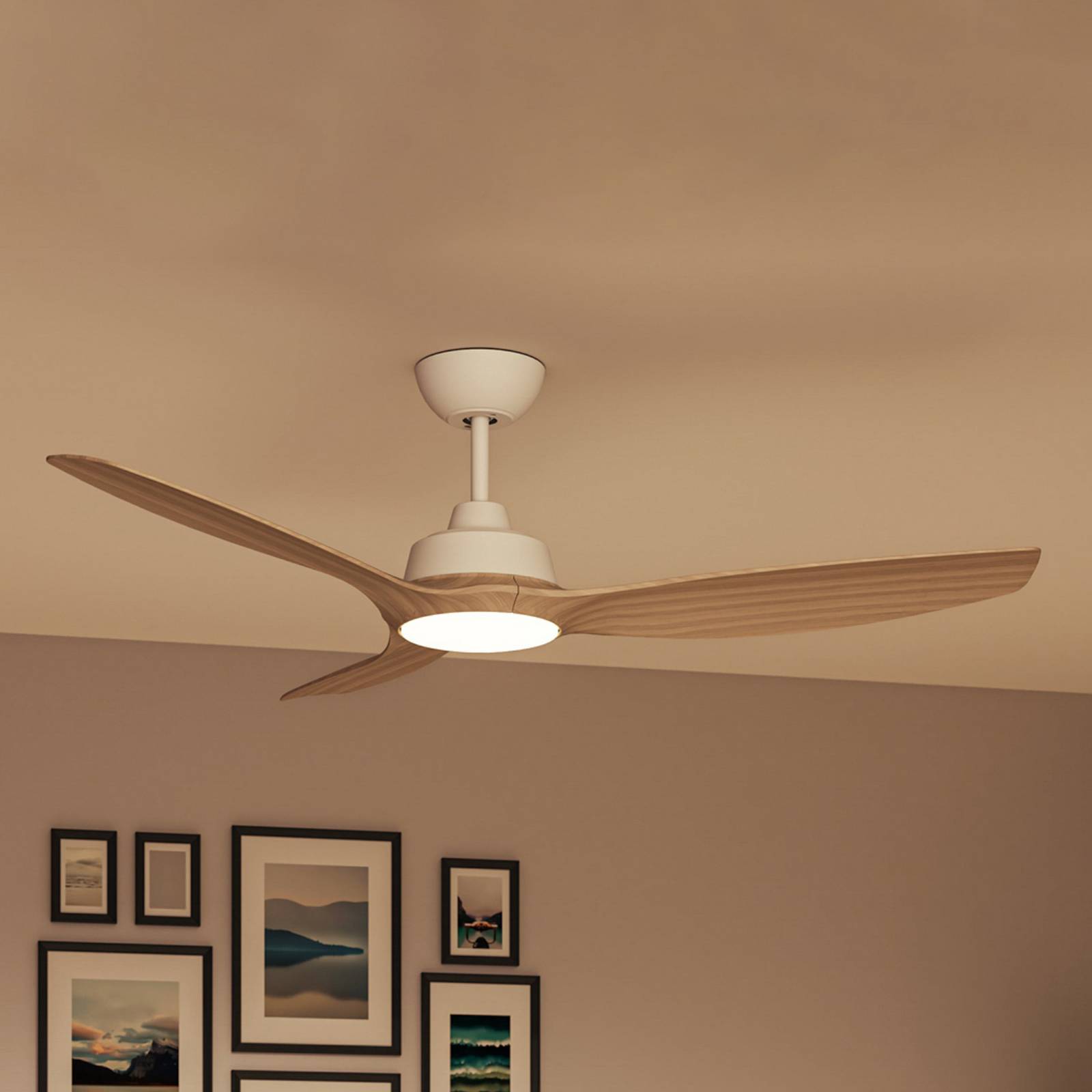 Philips LED-vifte Olas, Ø 132 cm, brun/hvit, CCT