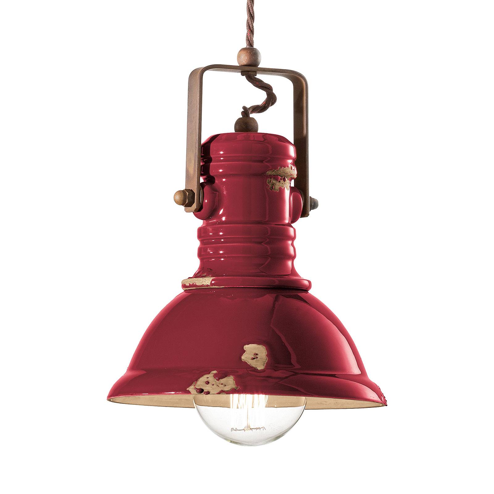 Lampa wisząca C1691 o industrialnym designie w kolorze bordowym