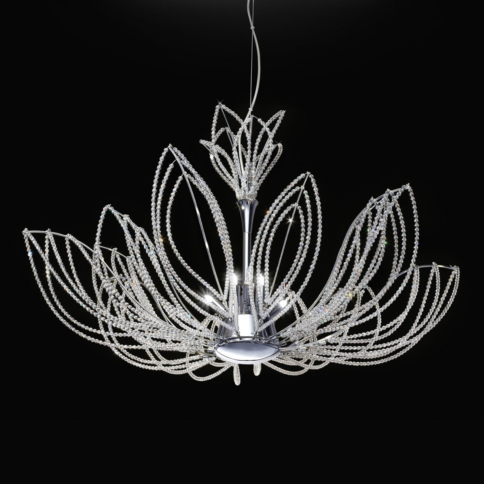 PATRIZIA VOLPATO Opulent Girasole hanging light in flower shape, for Living / Dining Room, metal, crystal, G9, 75 W, energy efficiency: A++