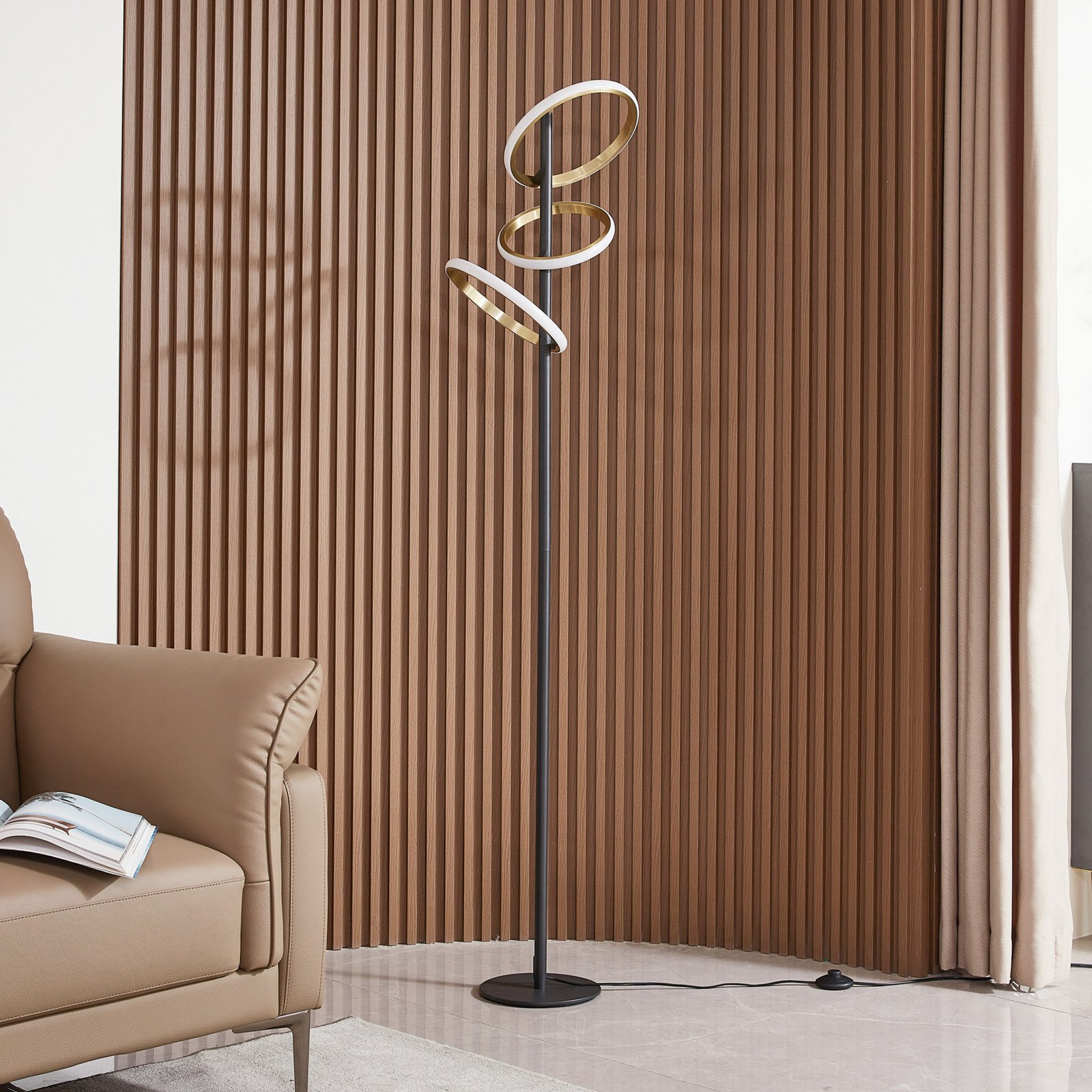 Madu LED Lampadaire Noir/Or/Blanc - Lucande