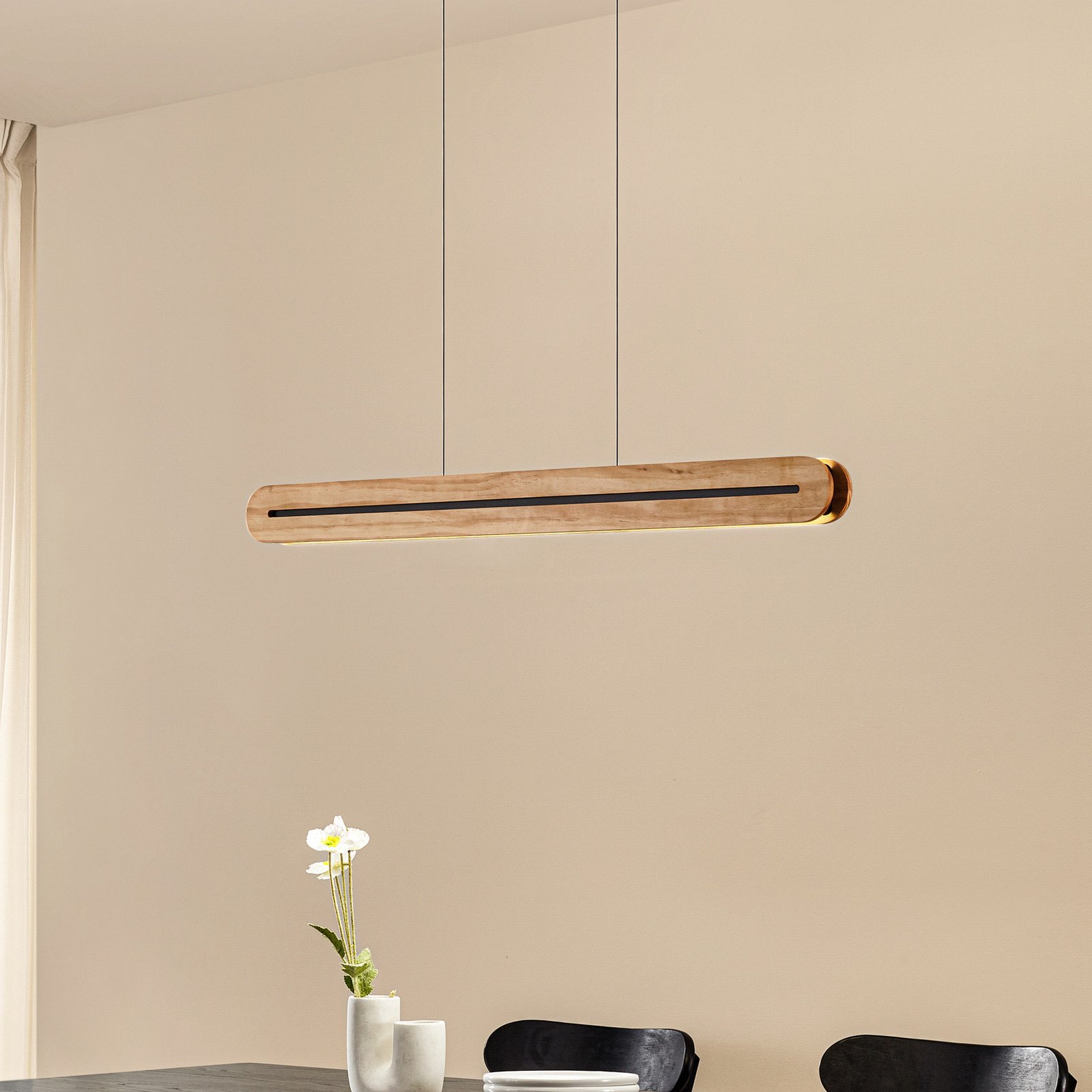 Lucande Lampă suspendată LED Darnor lemn CCT lungime 100 cm - Camera de zi / sufragerie - Modern - lemn deschis negru