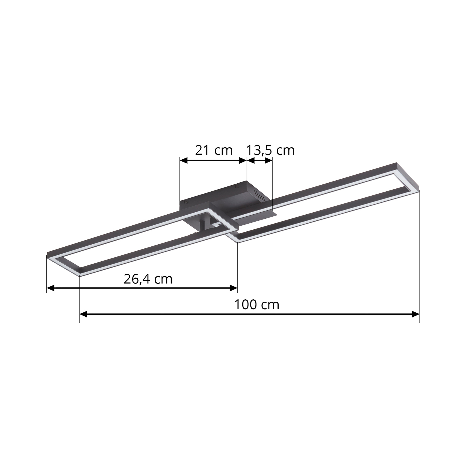 Lucande Plafonnier LED Tjado, 100 cm de long, noir, métal