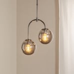 Portemo pendant light, smoky grey/nickel, Ø 37 cm, 2-bulb glass