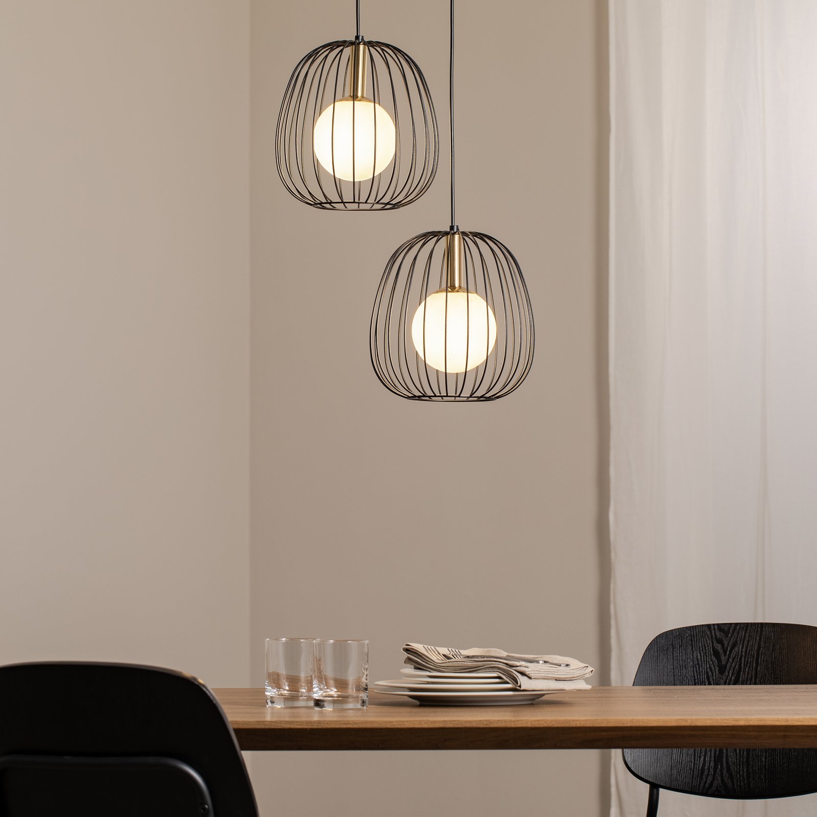 Bell pendant light, 2-bulb, black/gold/white
