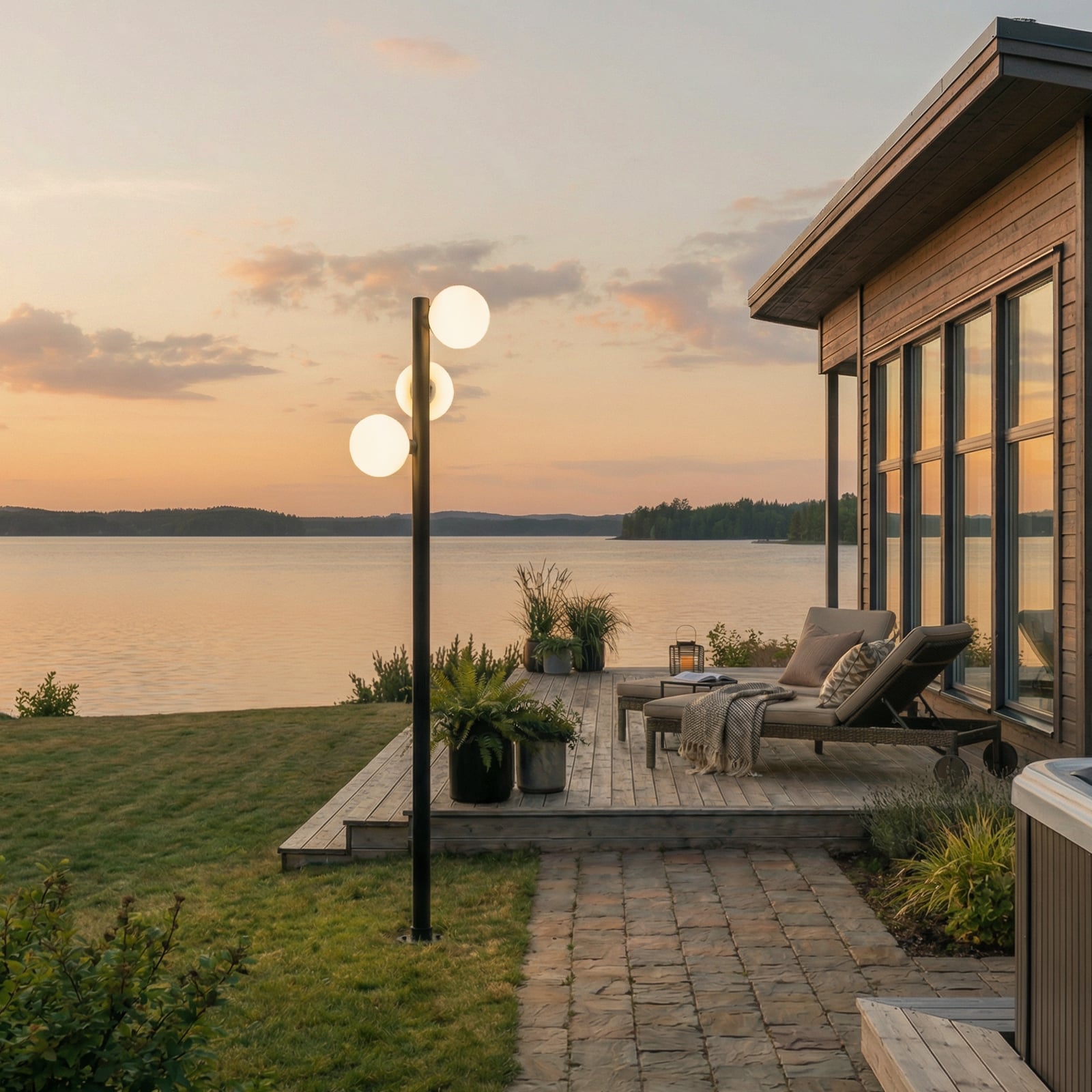 Asane LED outdoor light, 3-bulb, CCT, 222 cm, black, metal - Lucande