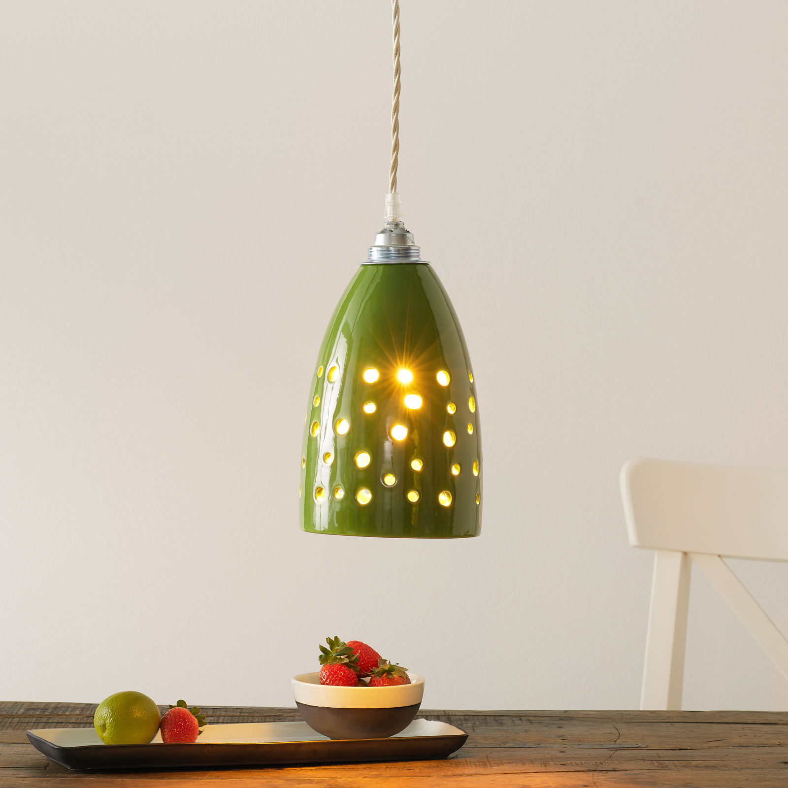Eurokeramic S1815 ceramic hanging lamp, green, for Living / Dining Room, ceramic, E27, 60 W, energy efficiency: A++, H: 30 cm