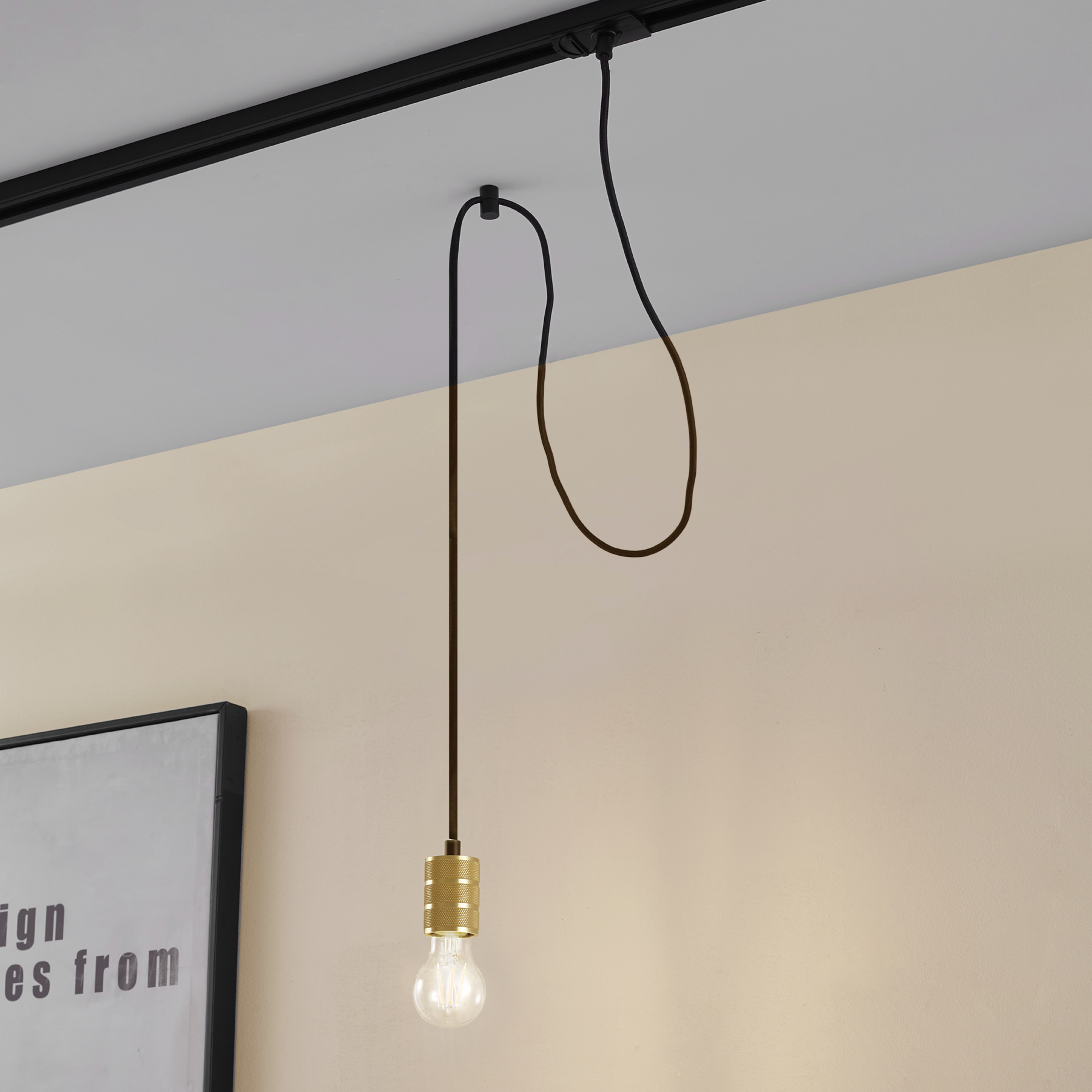 Lindby candeeiro suspenso Linaro, Ø 4,6 cm, dourado, monofásico, E27