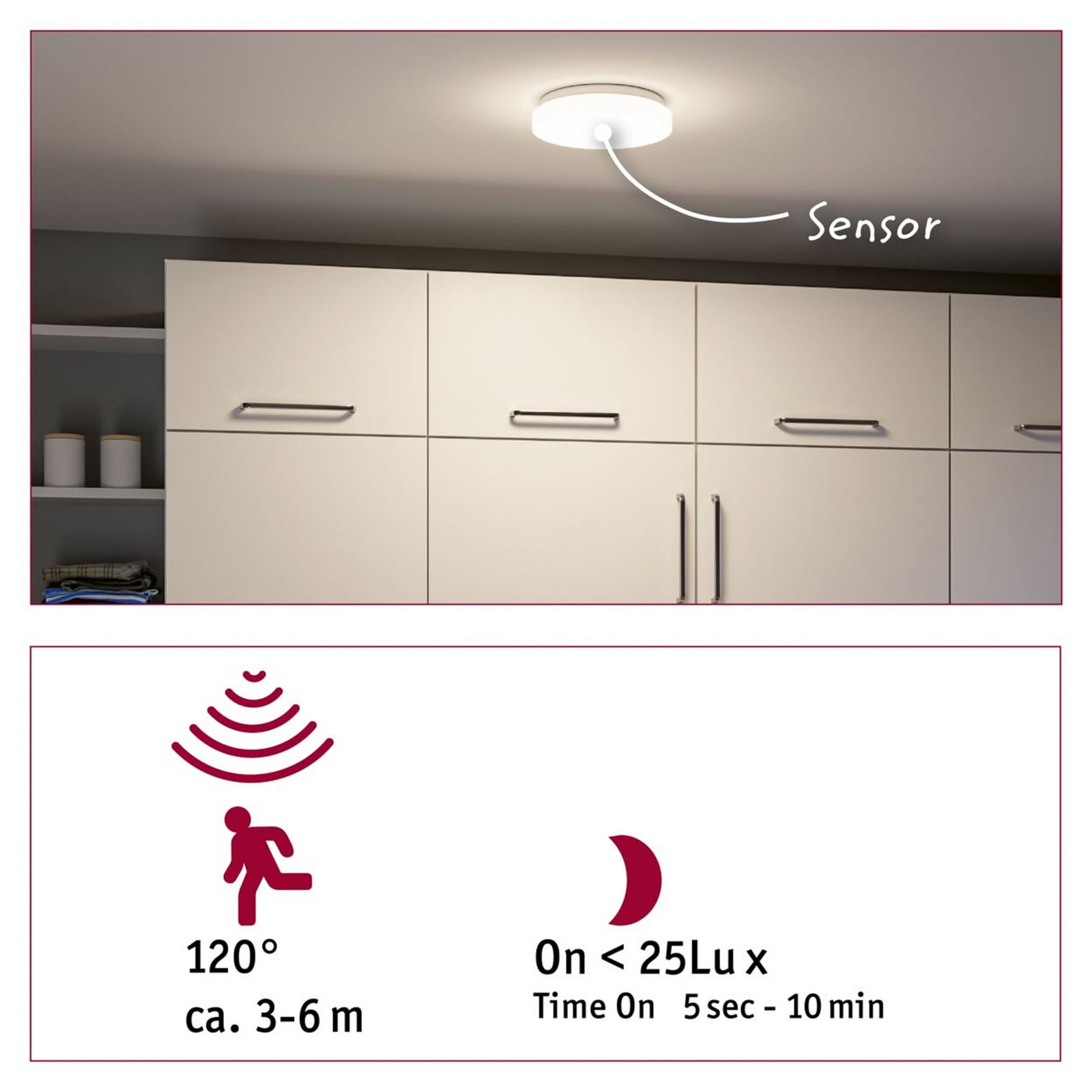 Paulmann Luiana LED-kattovalaisin, valkoinen, liiketunnistin, IP44 Paulmann Luiana LED-kattovalaisin, valkoinen, liiketunnistin, IP44