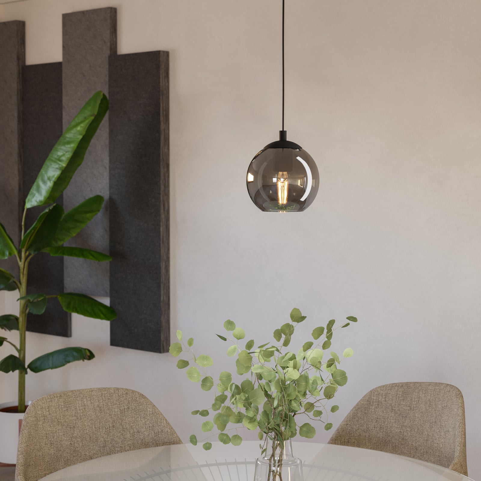 Hængelampe Ariscani, røggrå, Ø 20 cm, glas, E27 Hængelampe Ariscani, røggrå, Ø 20 cm, glas, E27