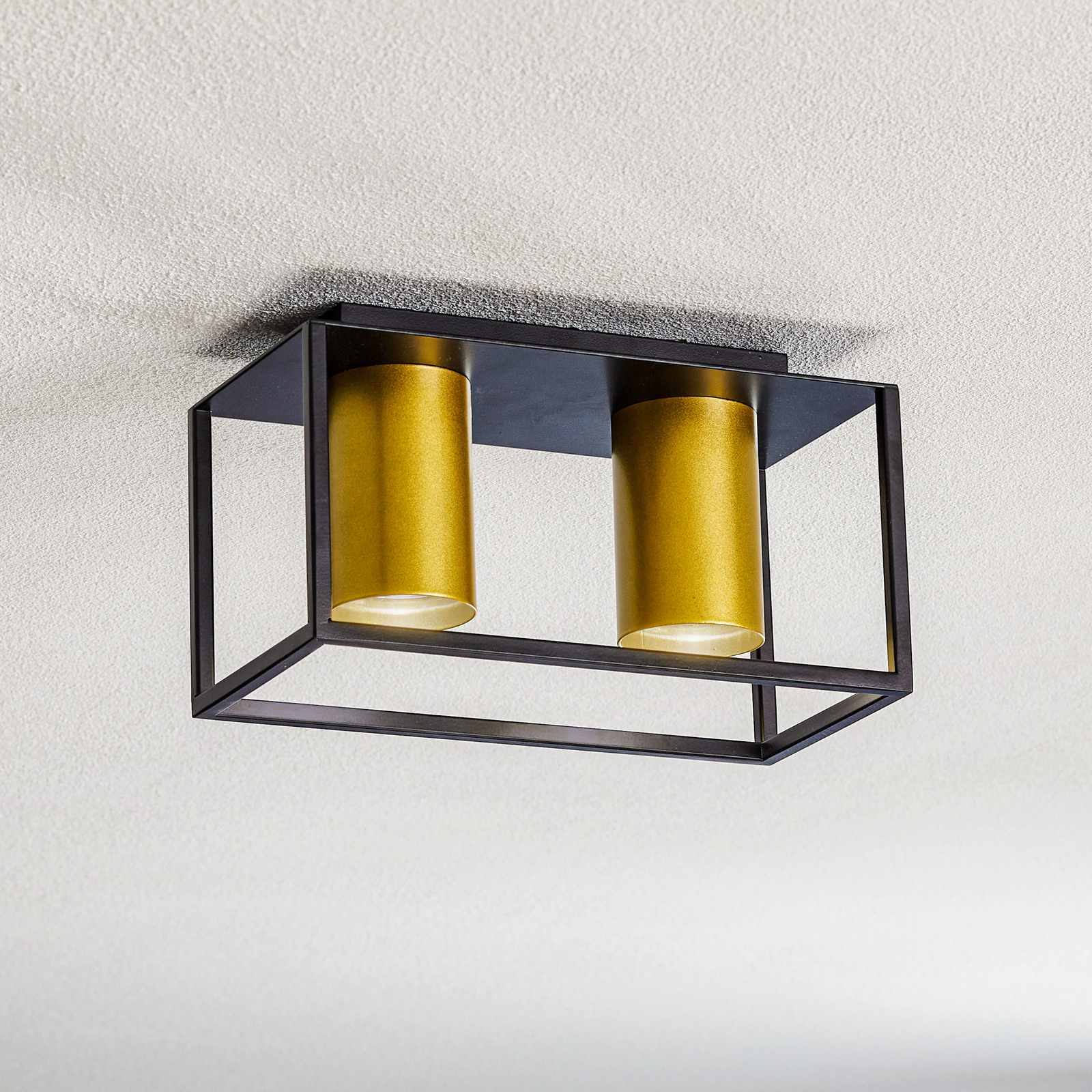 Plafondspot Tiper met frames, 2-lamps, zwart-goud