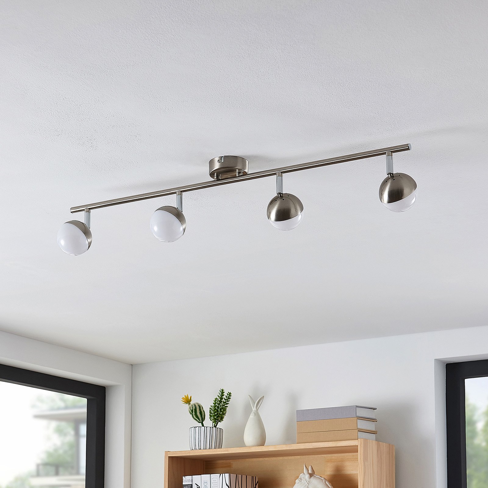 Lindby Lientje LED ceiling light, four-bulb, for Living / Dining Room, steel, plastic, 4.5 W, energy efficiency: A+, L: 77.4 cm, W: 8 cm, H: 16.5 cm