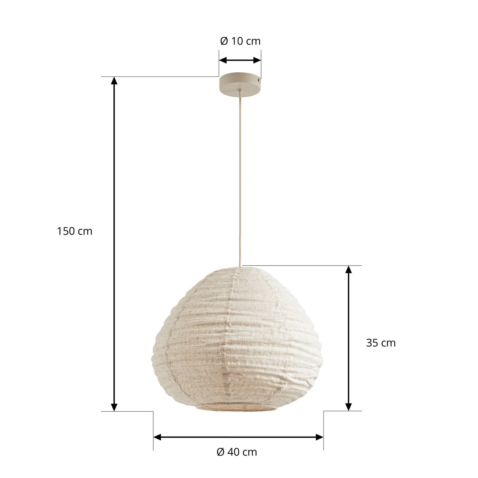 Lampă suspendată Lindby „Autumn”, bej, Ø 40 cm, in, în formă de picătură