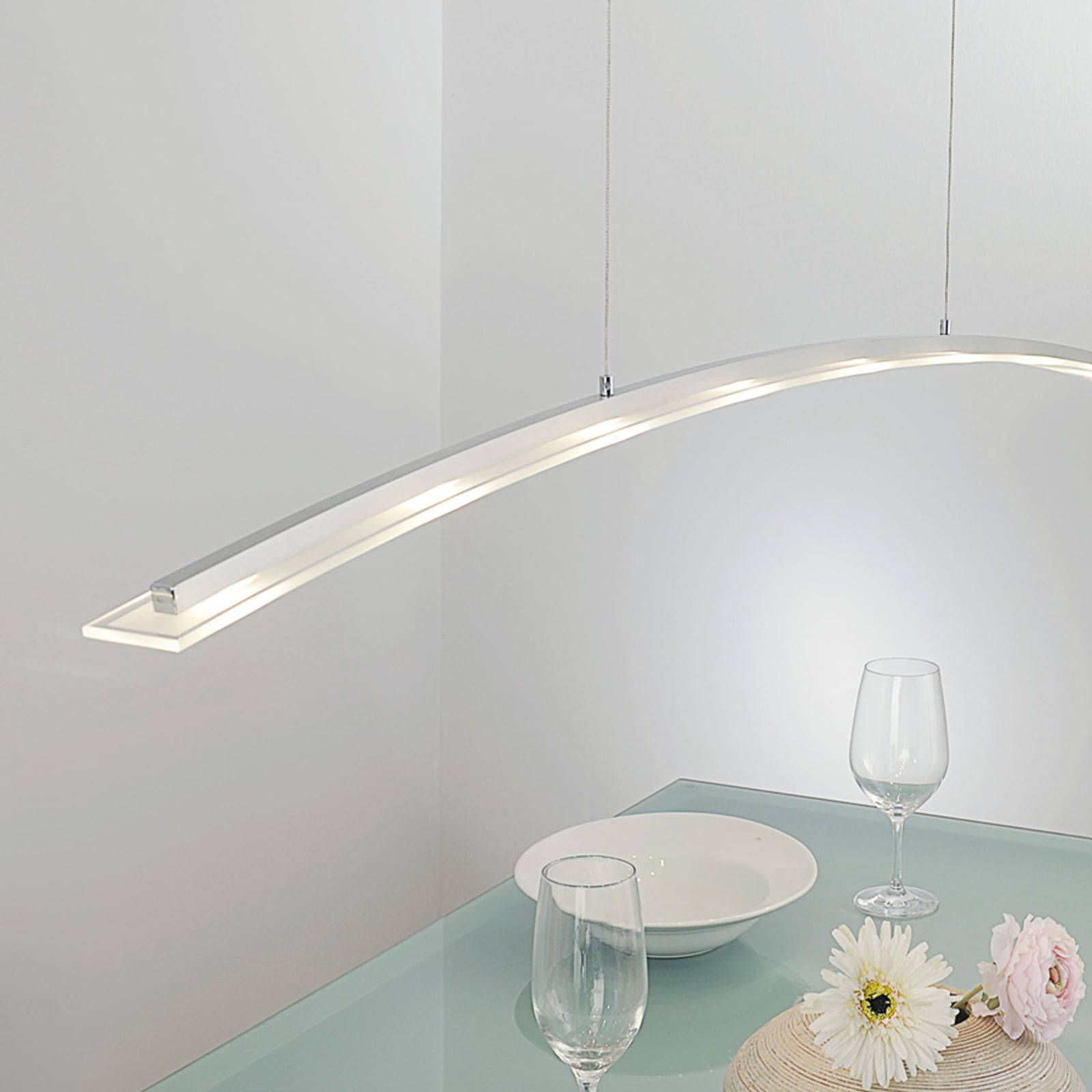 Lucande Juna height-adjustable LED pendant lamp, 136 cm, for Living / Dining Room, Aluminium, Glass, 4.5 W, energy efficiency: A+, L: 136 cm, W: 6 cm