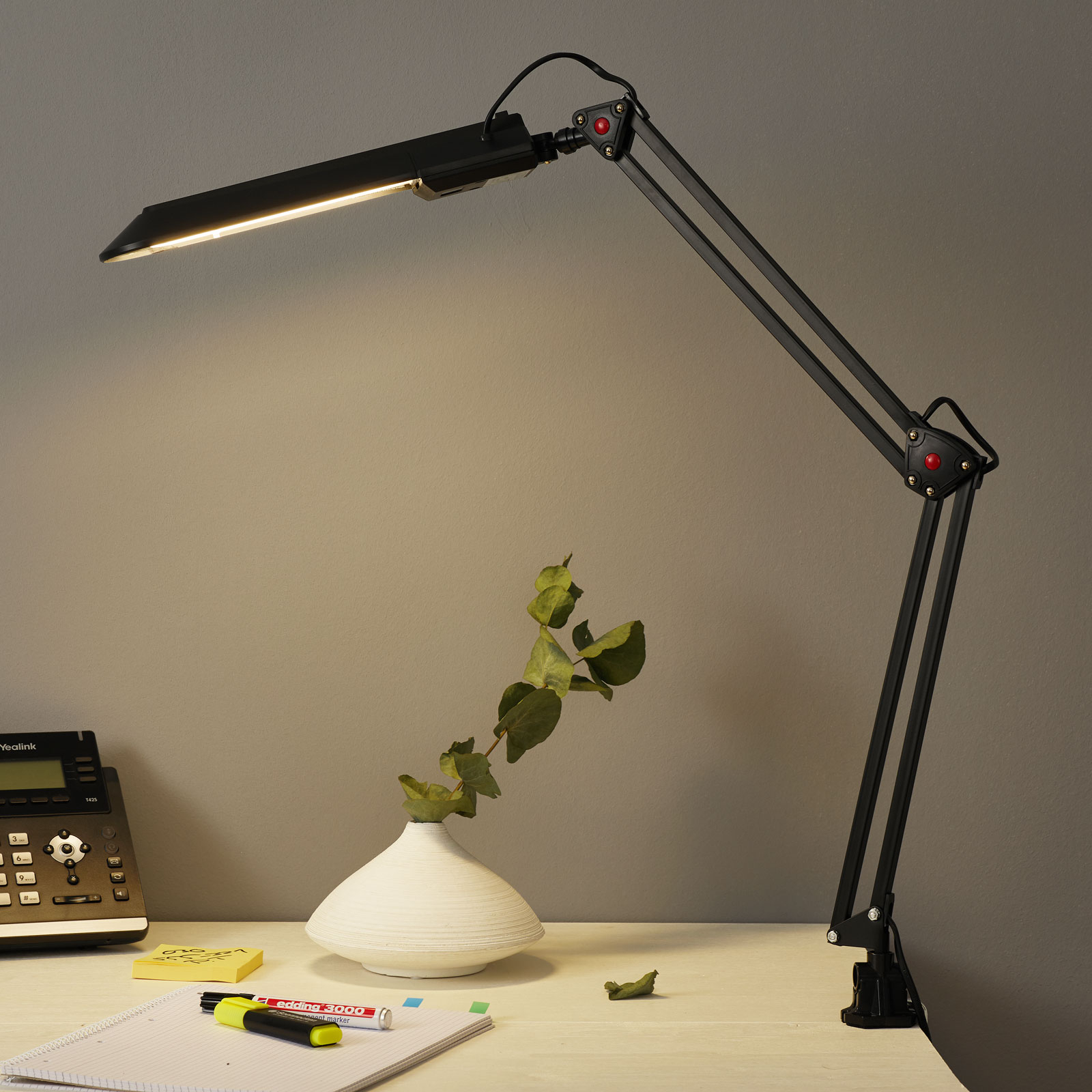 ALCO Workplace light PRACY, black, for Workroom / Office, metal, plastic, G23, 11 W, energy efficiency: A, H: 102 cm
