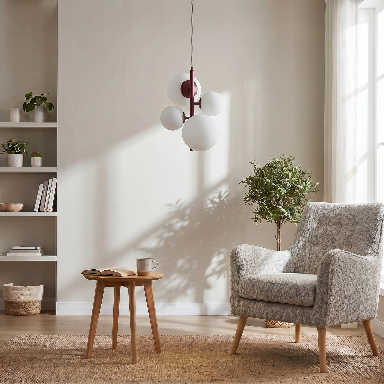 Joel hanglamp, wijnrood/wit, 4-lamps - ALDEX