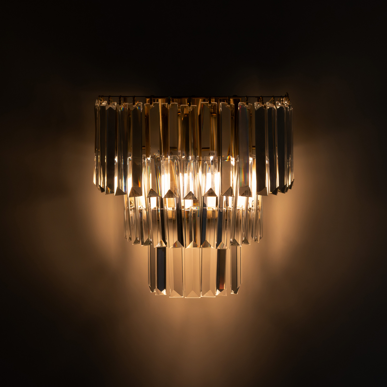 Milano wall light, height 27 cm, gold/crystal, glass, 2 x E14
