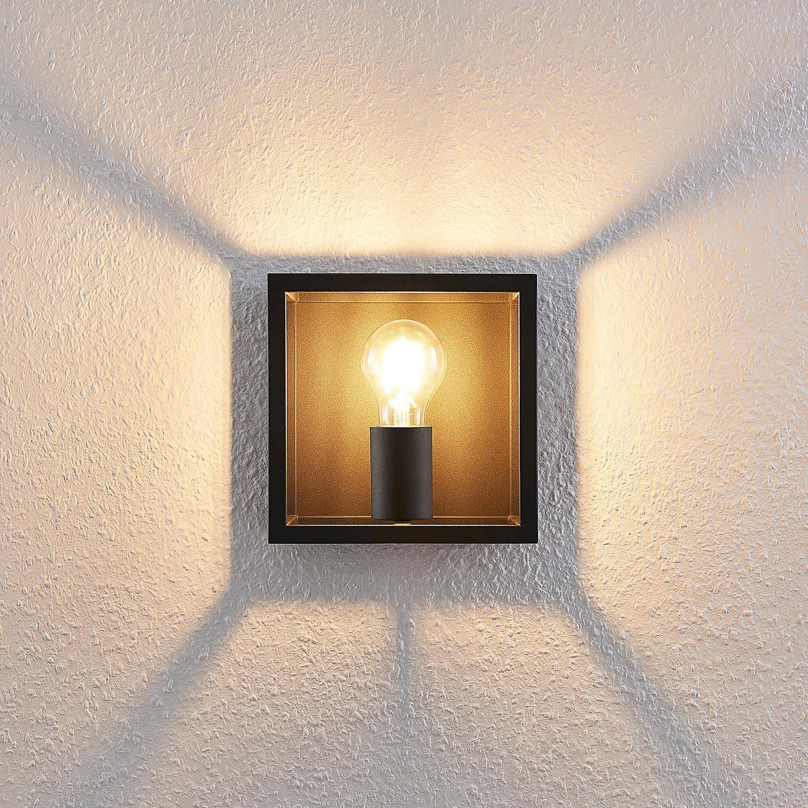 Lindby Meron wandlamp, doosvorm, donkergrijs