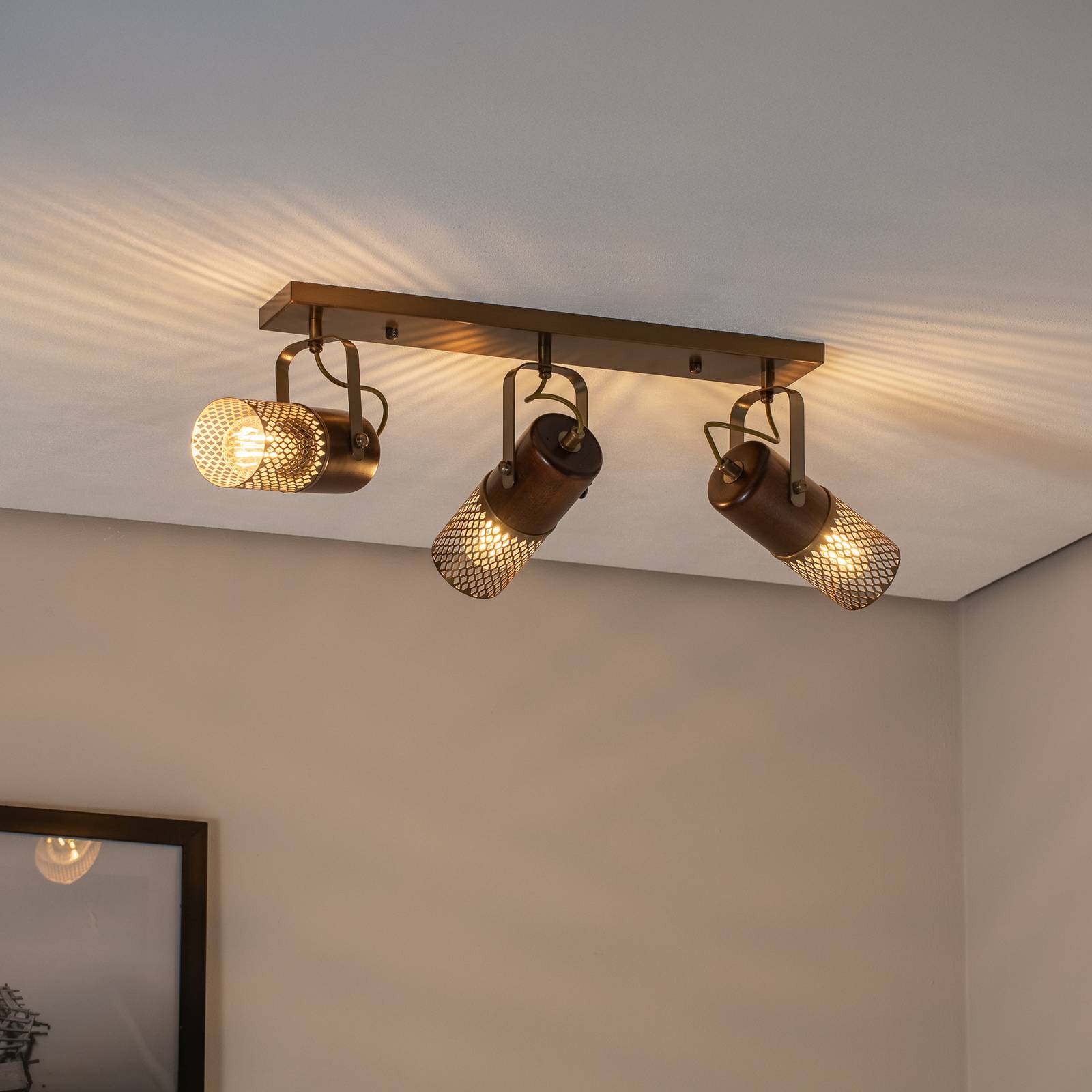 Deckenlampe Albrecht antikgold Länge 60 cm Metall/Holz 3flg. günstig online kaufen