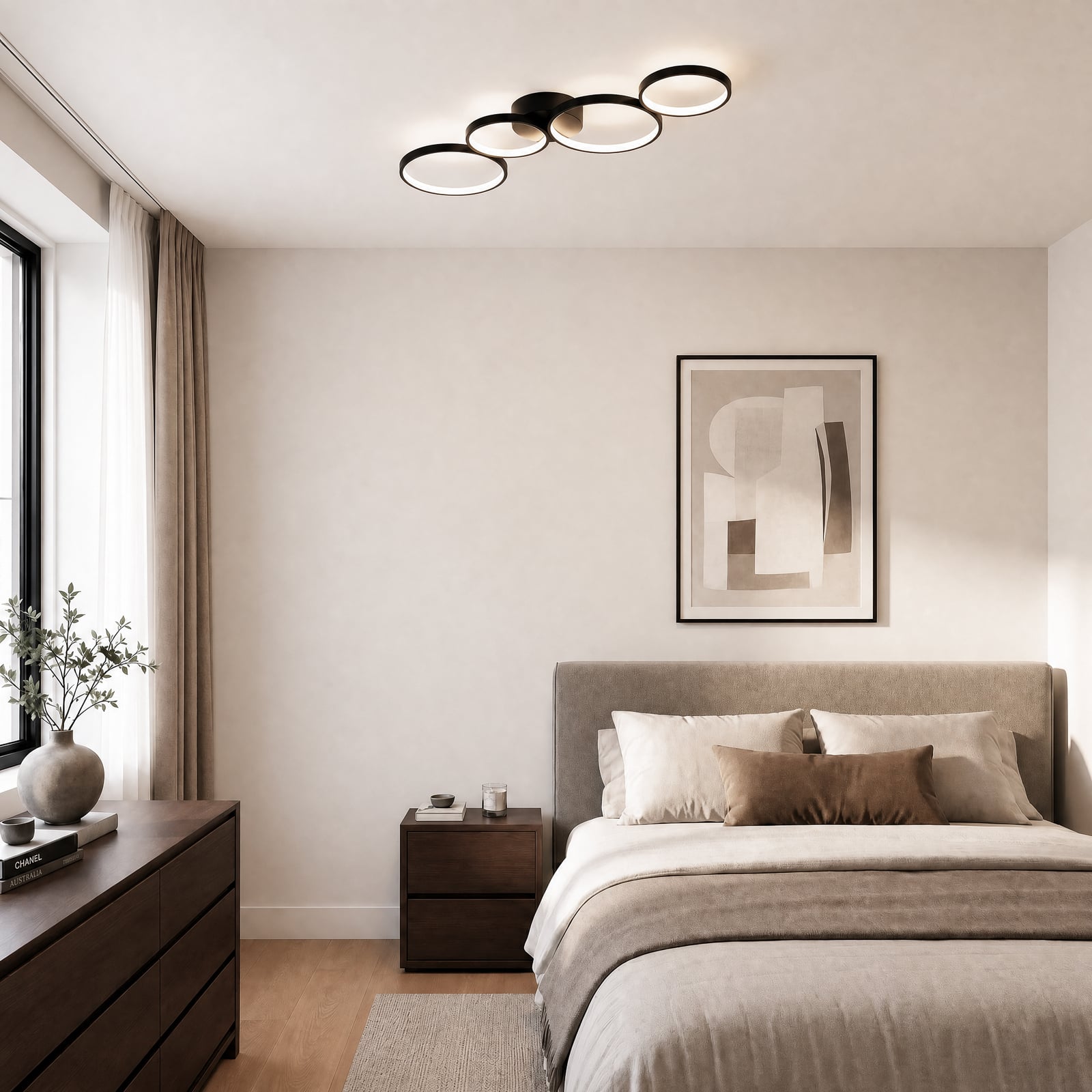 Lindby Lampa sufitowa LED Evengeline, czarna, aluminium, 88 cm