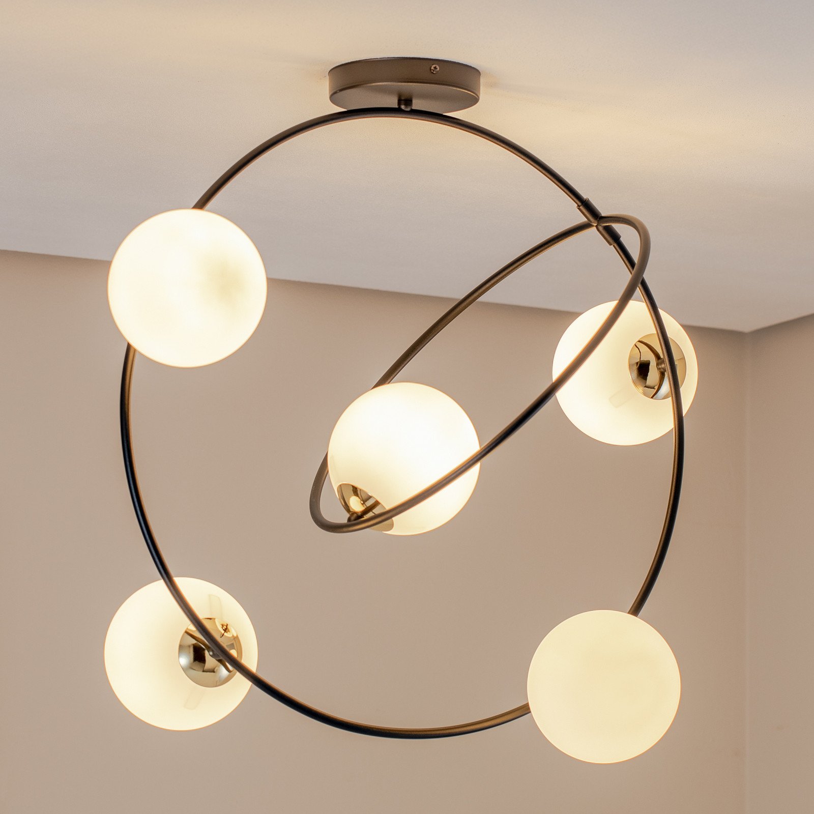 EMIBIG LIGHTING Plafonieră Stardom alb opal/negru sticlă E14 - Camera de zi / sufragerie - modern - alb opal negru auriu