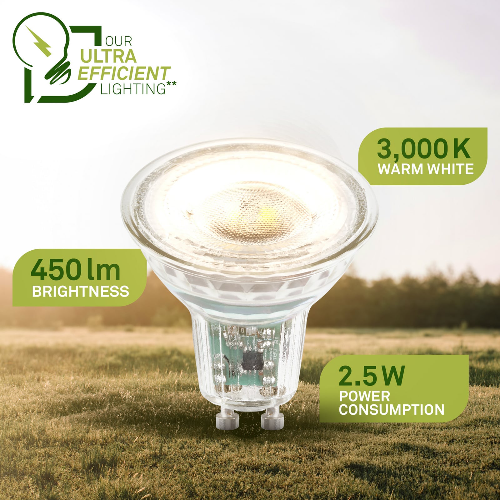 LED žarulja reflektor GU10 2.5W prozirna 3000K EEK A 2kom