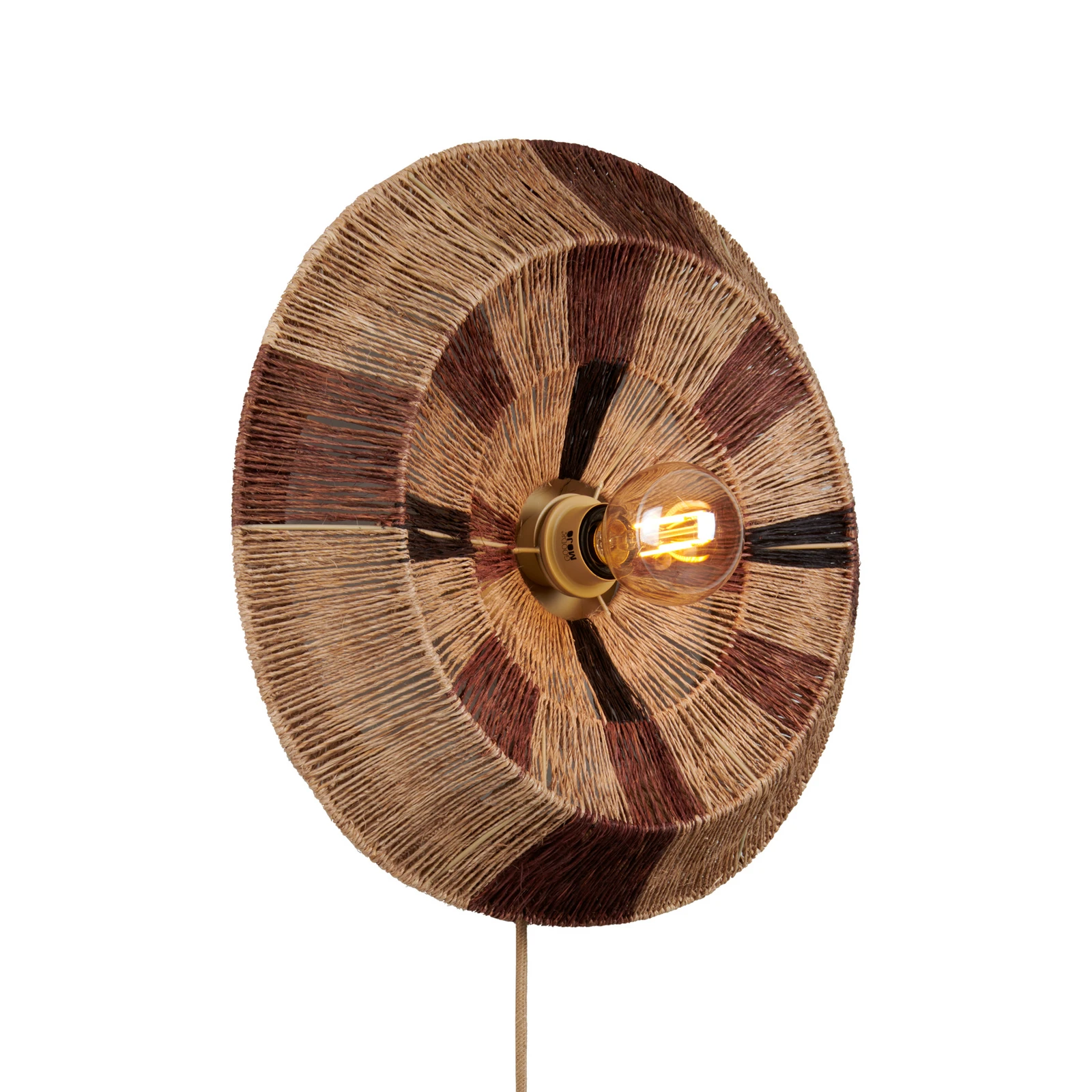Aplique de pared GOOD & MOJO Serengeti, Ø 45 cm, marrón, yute, enchufe
