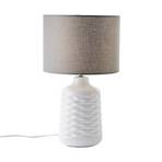 Ilysa table lamp, grey fabric, white ceramic base
