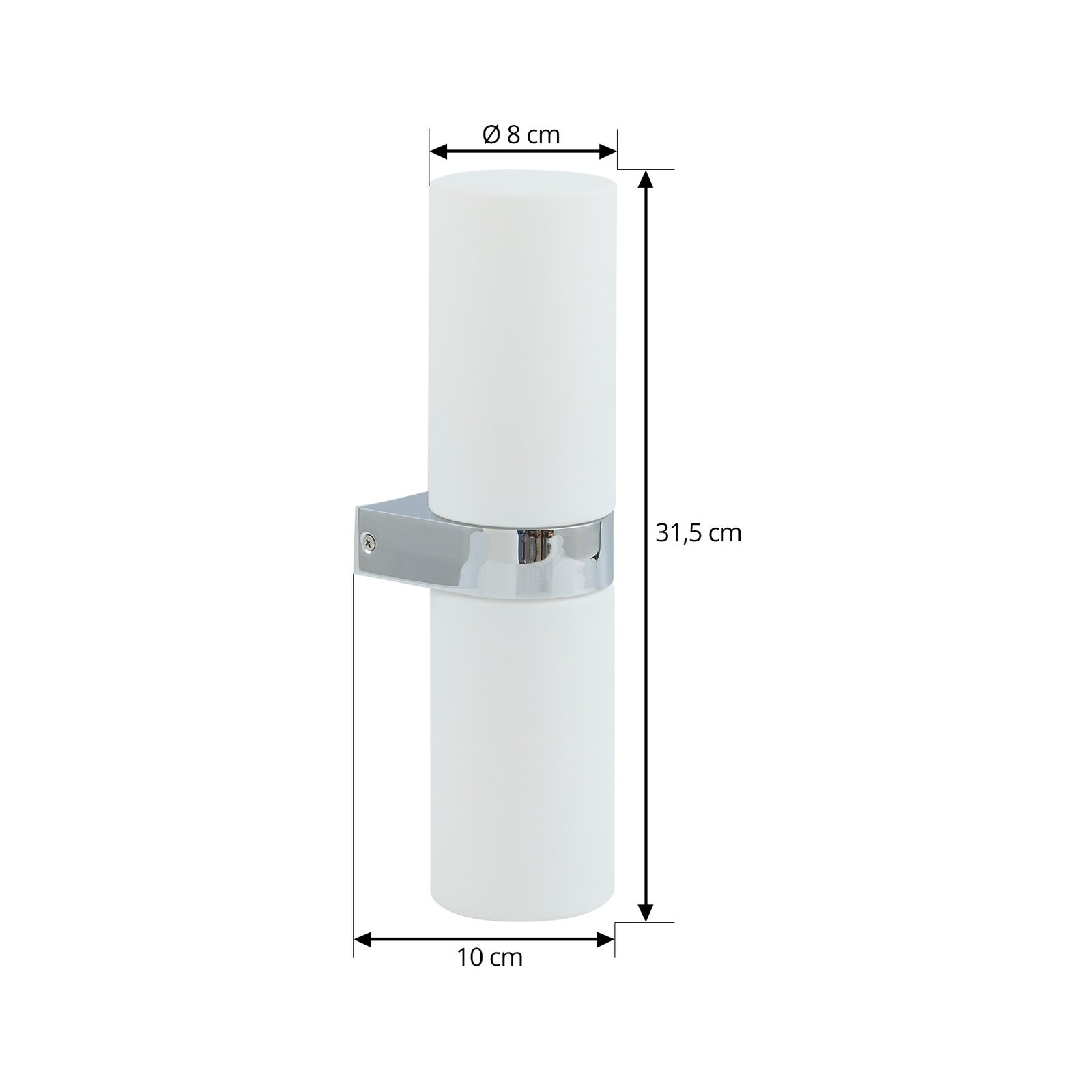 Lucande Basolo kylpyhuoneen seinävalaisin, kromi, korkeus 31,5 cm, lasi