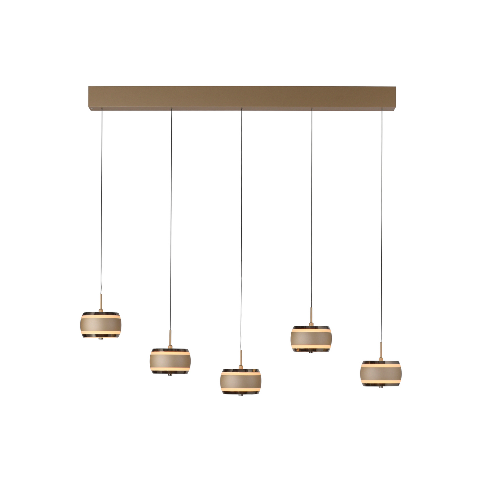 PURE LED-Hängelampe Falling Rings, bronze Länge 101 cm 5-fl.