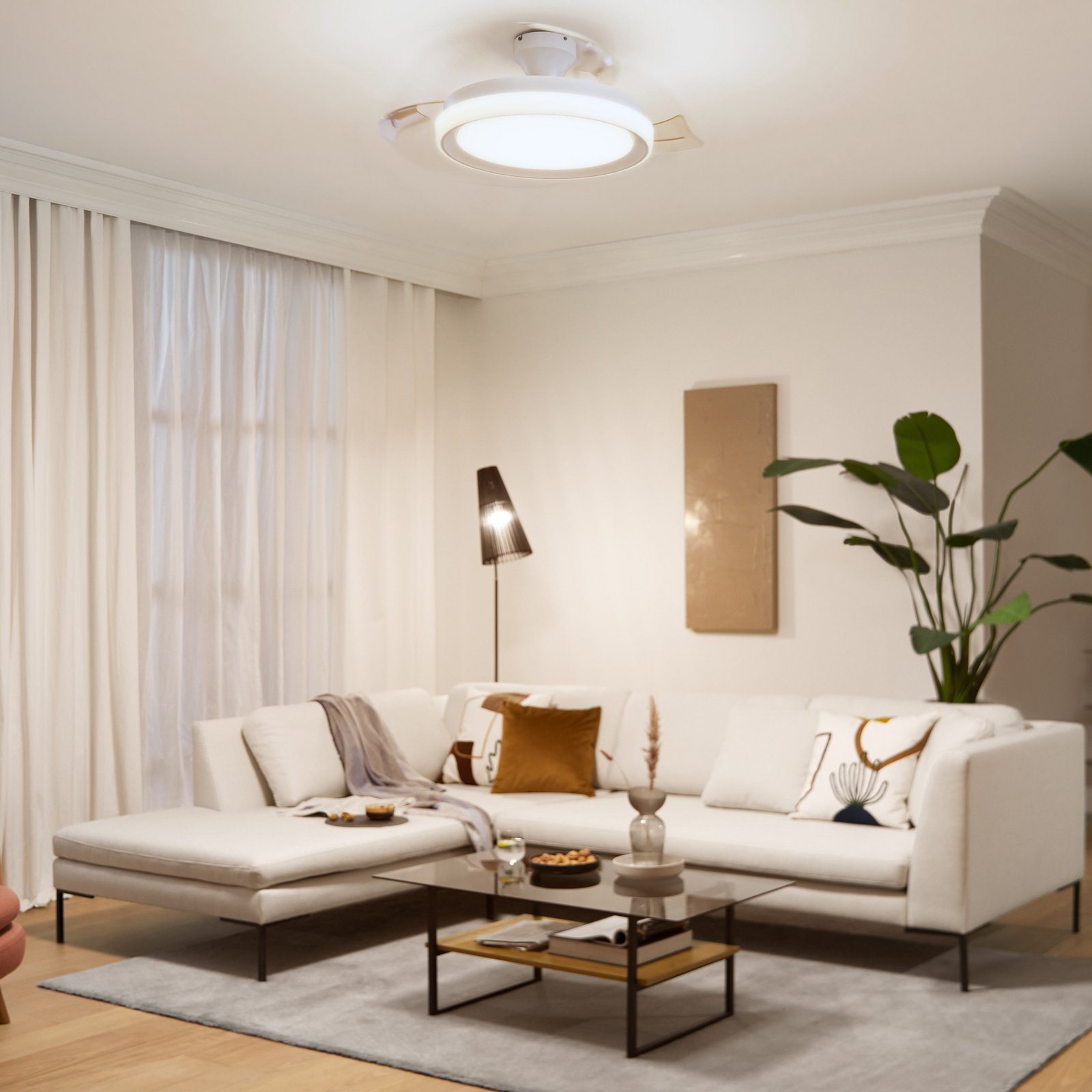 Ventilatore da soffitto LED Philips Bliss, bianco/bianco, silenzioso, CCT