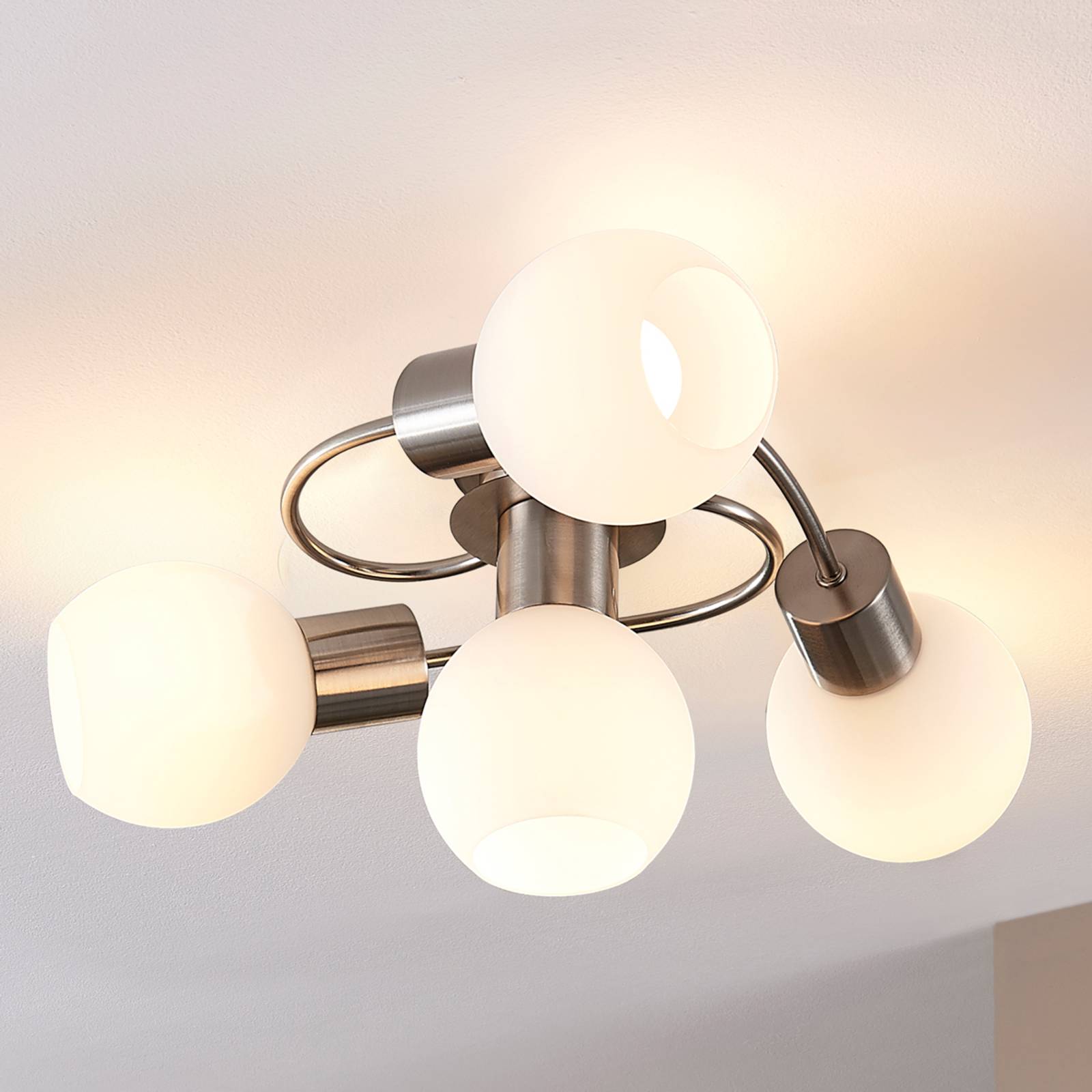 LED-plafondlamp Ciala, 4-lamps, nikkel