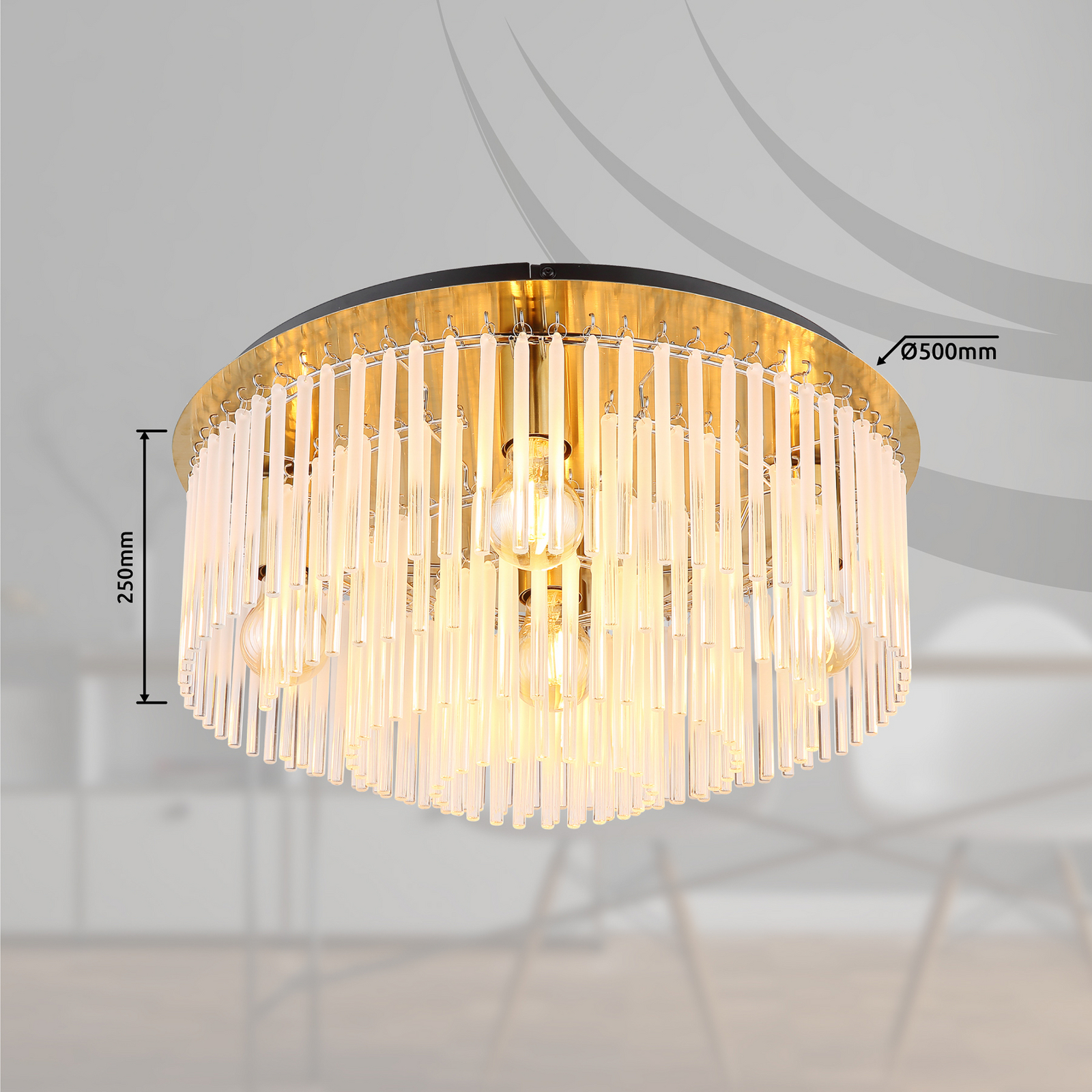 Plafondlamp Gorley, goudkleurig/opaal, Ø 50 cm, metaal/glas