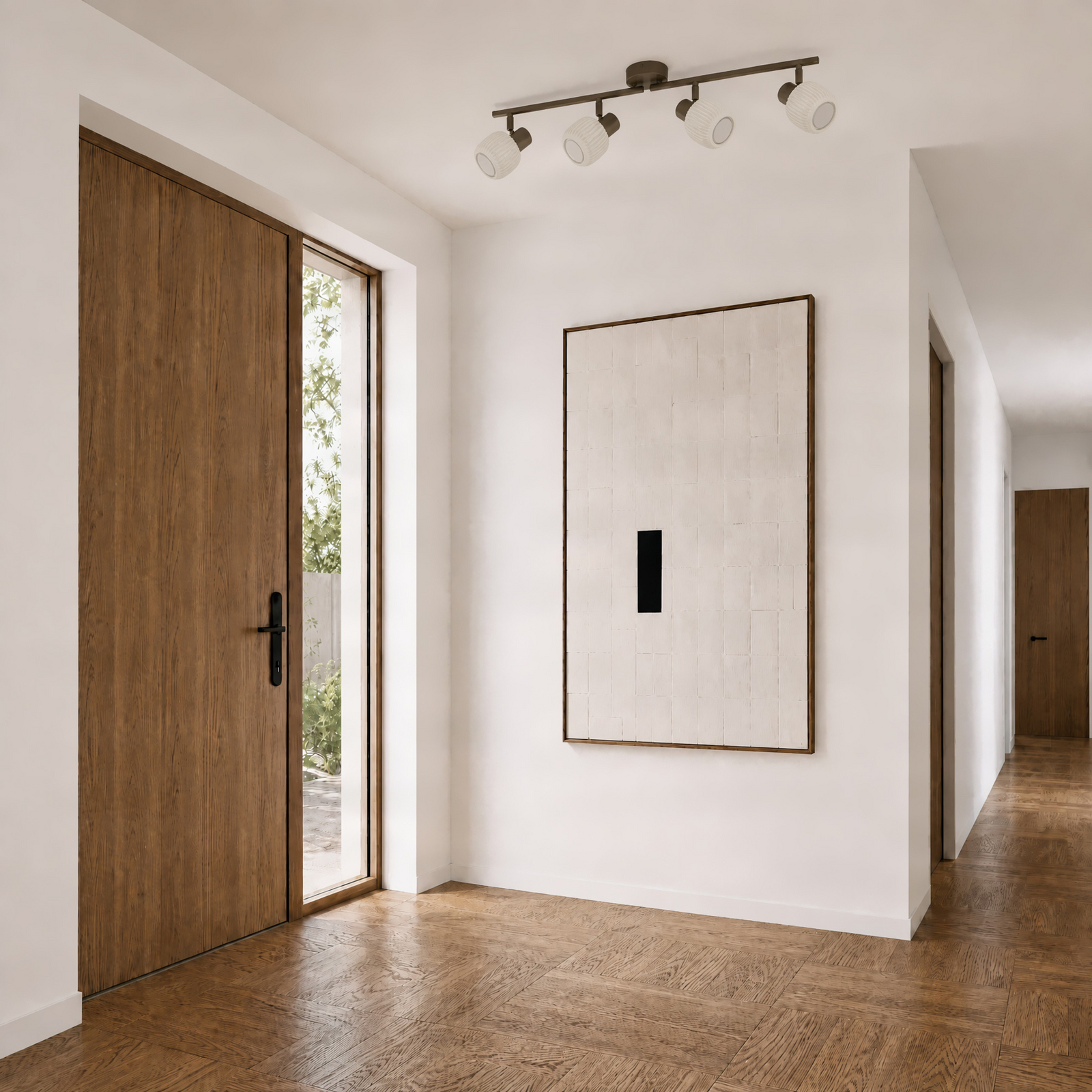 Nola plafondspot Evey, lengte 83 cm, 4-lamps, wit/beige Nola plafondspot Evey, lengte 83 cm, 4-lamps, wit/beige