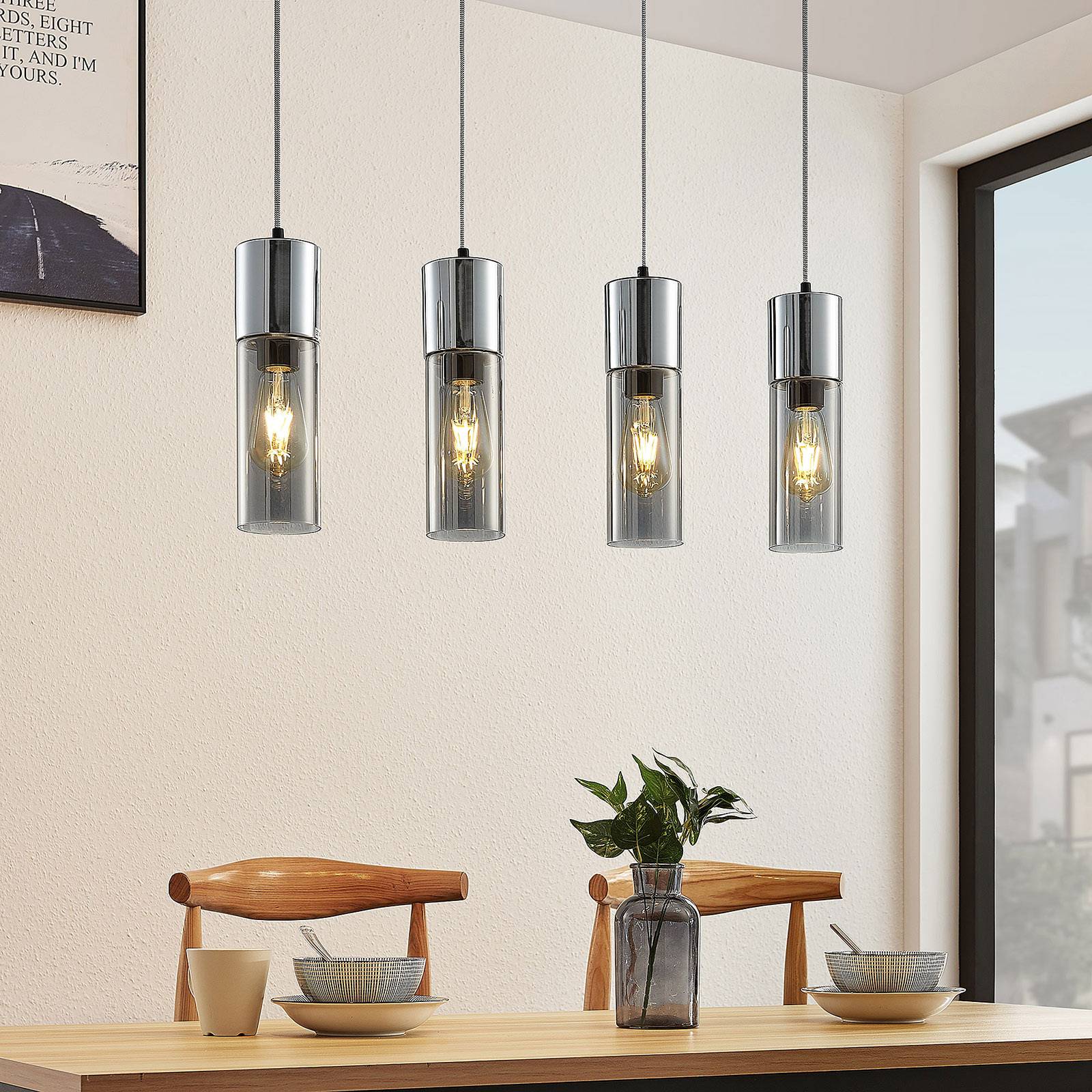 Photos - Chandelier / Lamp Lindby Eleen pendant lamp with 4 smoked glass cylinders 
