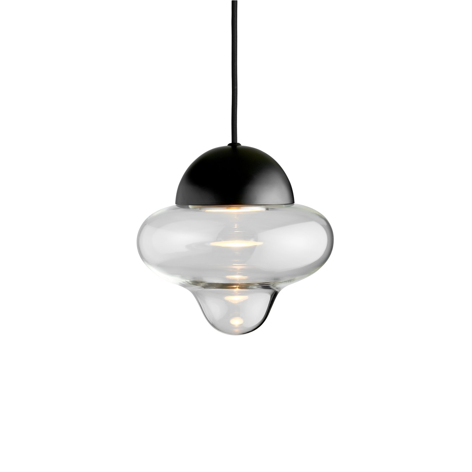 Candeeiro suspenso LED Nutty, transparente / preto, Ø 18,5 cm, vidro