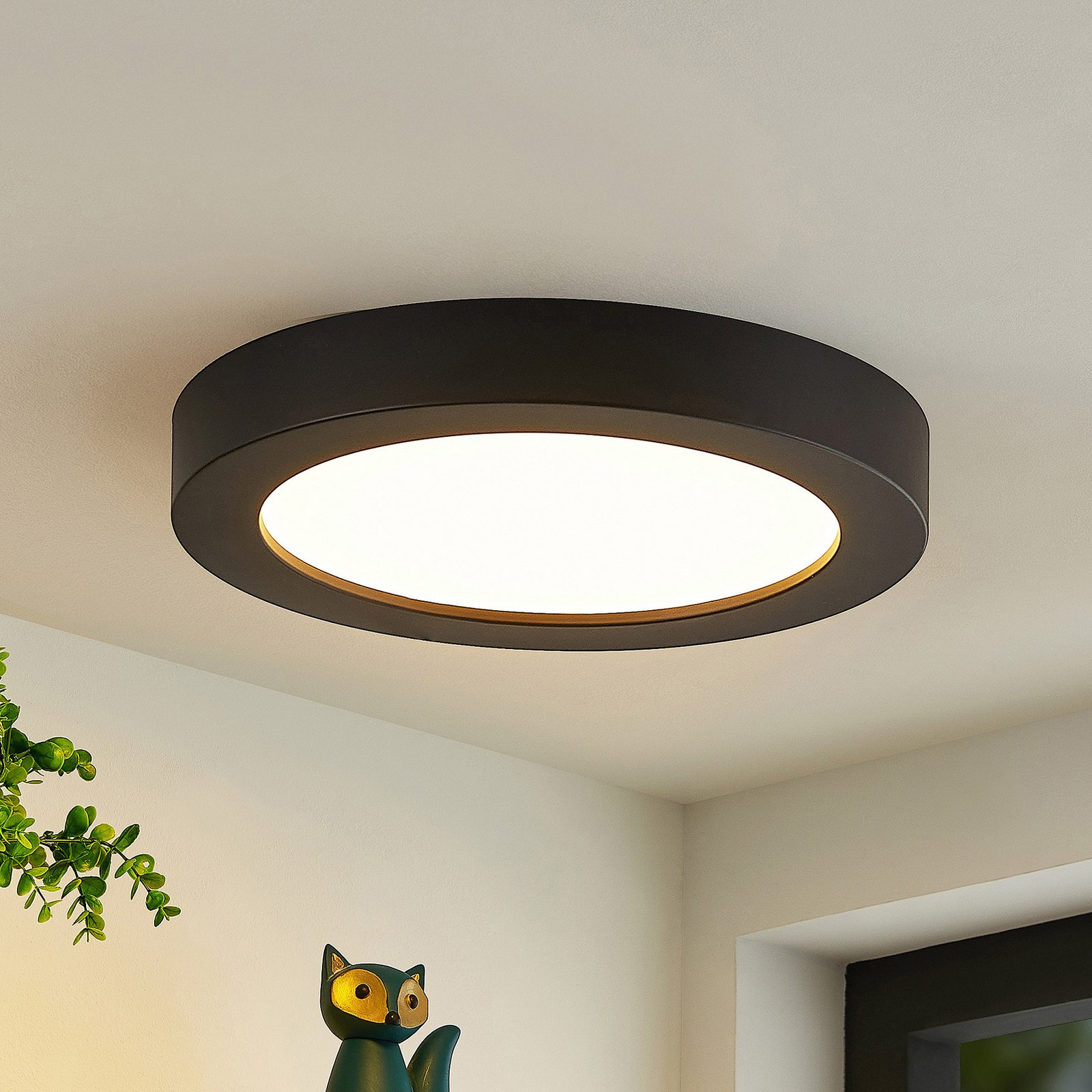 Prios LED-Deckenlampe Edwina, schwarz, 22,6 cm, CCT, dimmbar