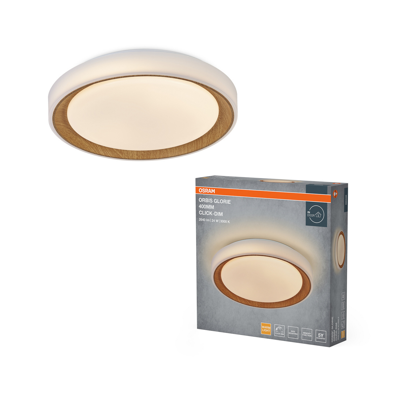 Φωτιστικό οροφής LED OSRAM ORBIS GLORIE λευκό/ξύλο Ø 40cm clickdim Φωτιστικό οροφής LED OSRAM ORBIS GLORIE λευκό/ξύλο Ø 40cm clickdim