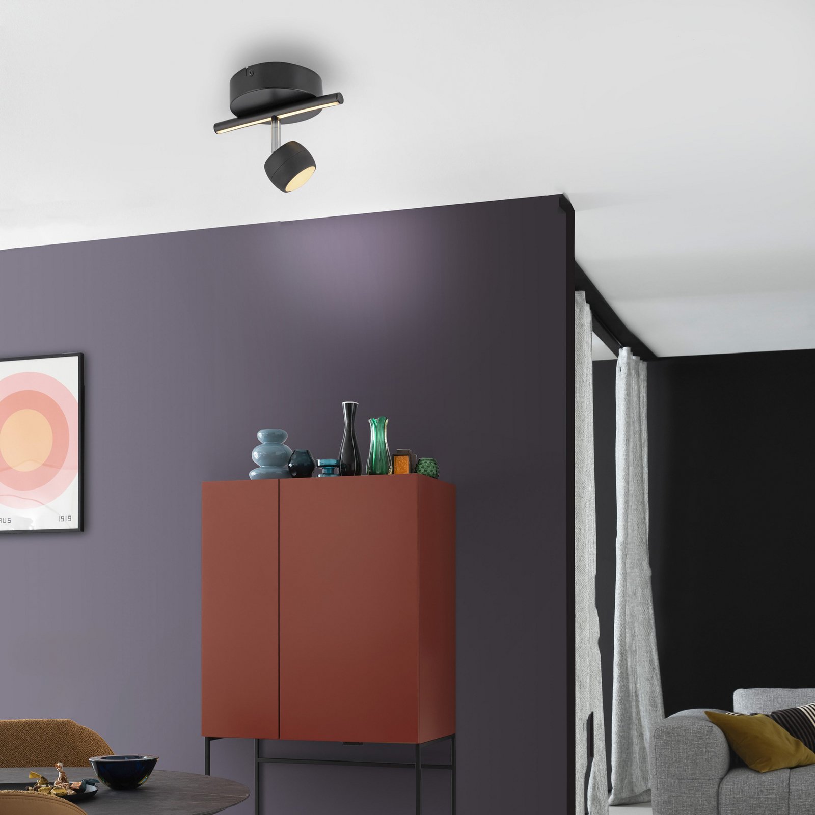 JUST LIGHT. LED-kattospotti Jarik, 1-lamppuinen, musta, 3 000 K