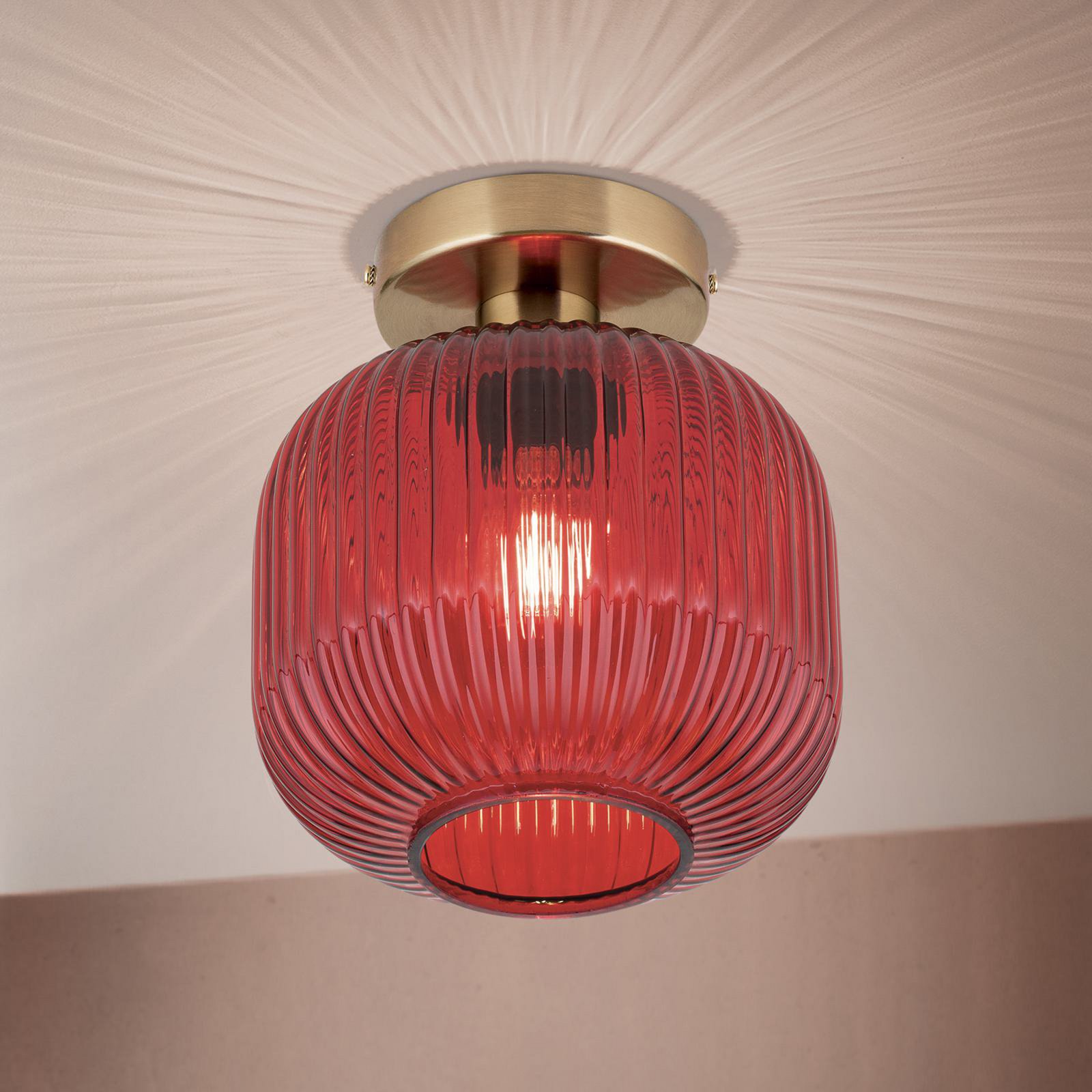 Plafonnier Carneval, rouge, Ø 20 cm, verre, E27