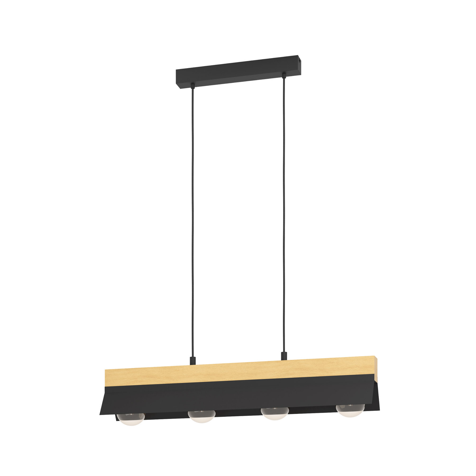 Hengelampe Tarrafo svart, naturtre, 4 lyskilder
