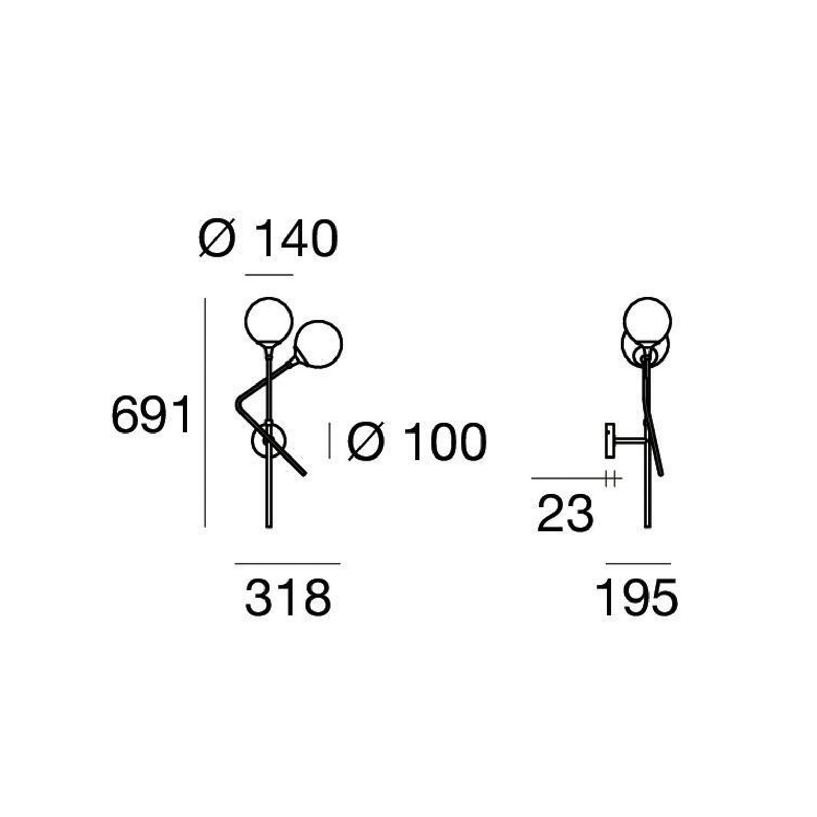 Aplică de perete Stilnovo Galassia auriu 2 becuri sus/dreapta - Camera de zi / sufragerie - Design - auriu alb - Alamă