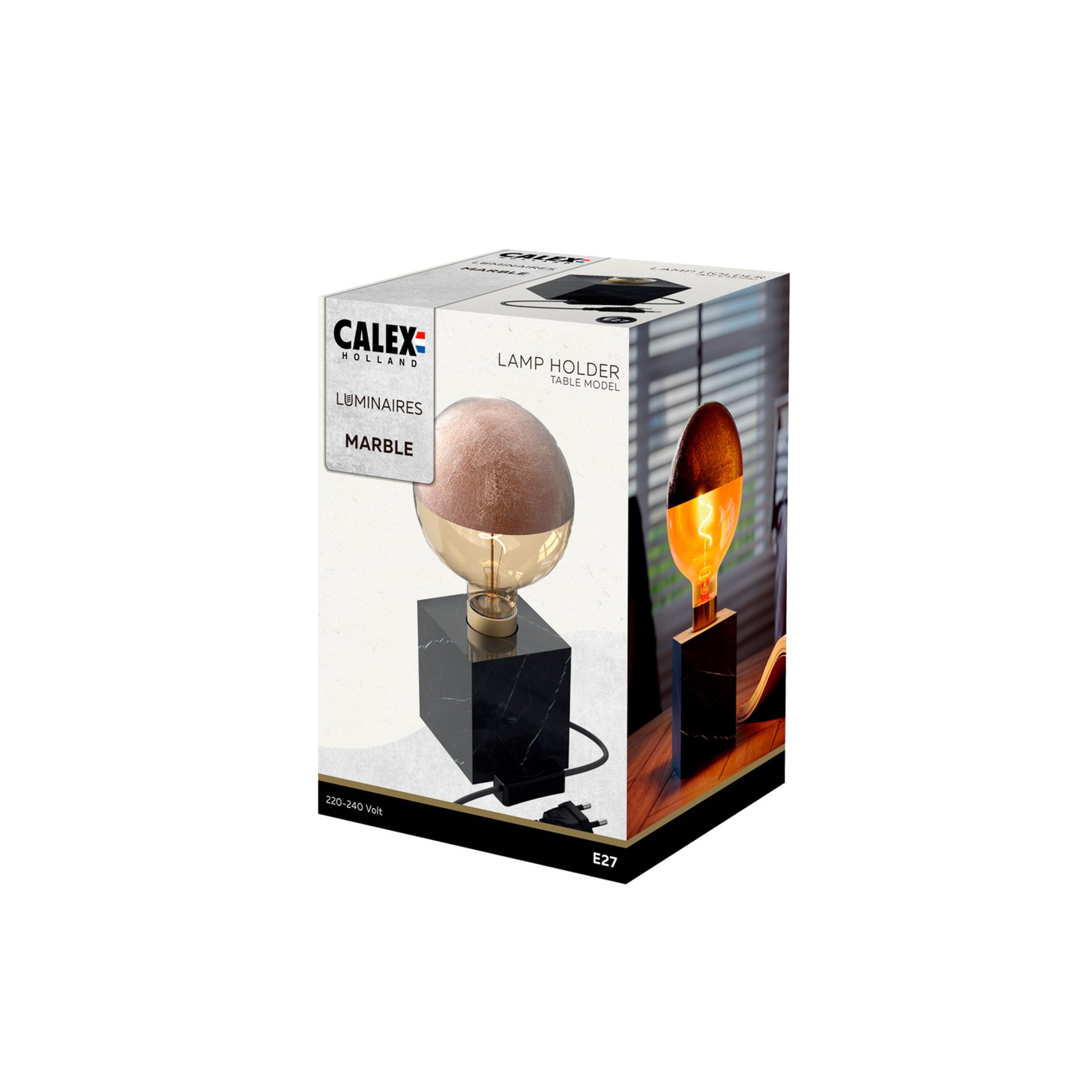 Calex Square Marble tafellamp, zwart