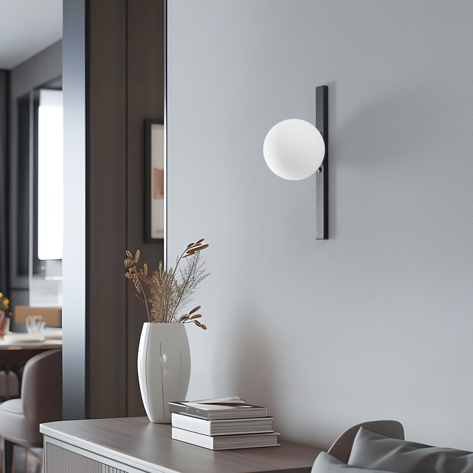 Garda wall light, black, metal, glass, 1-bulb