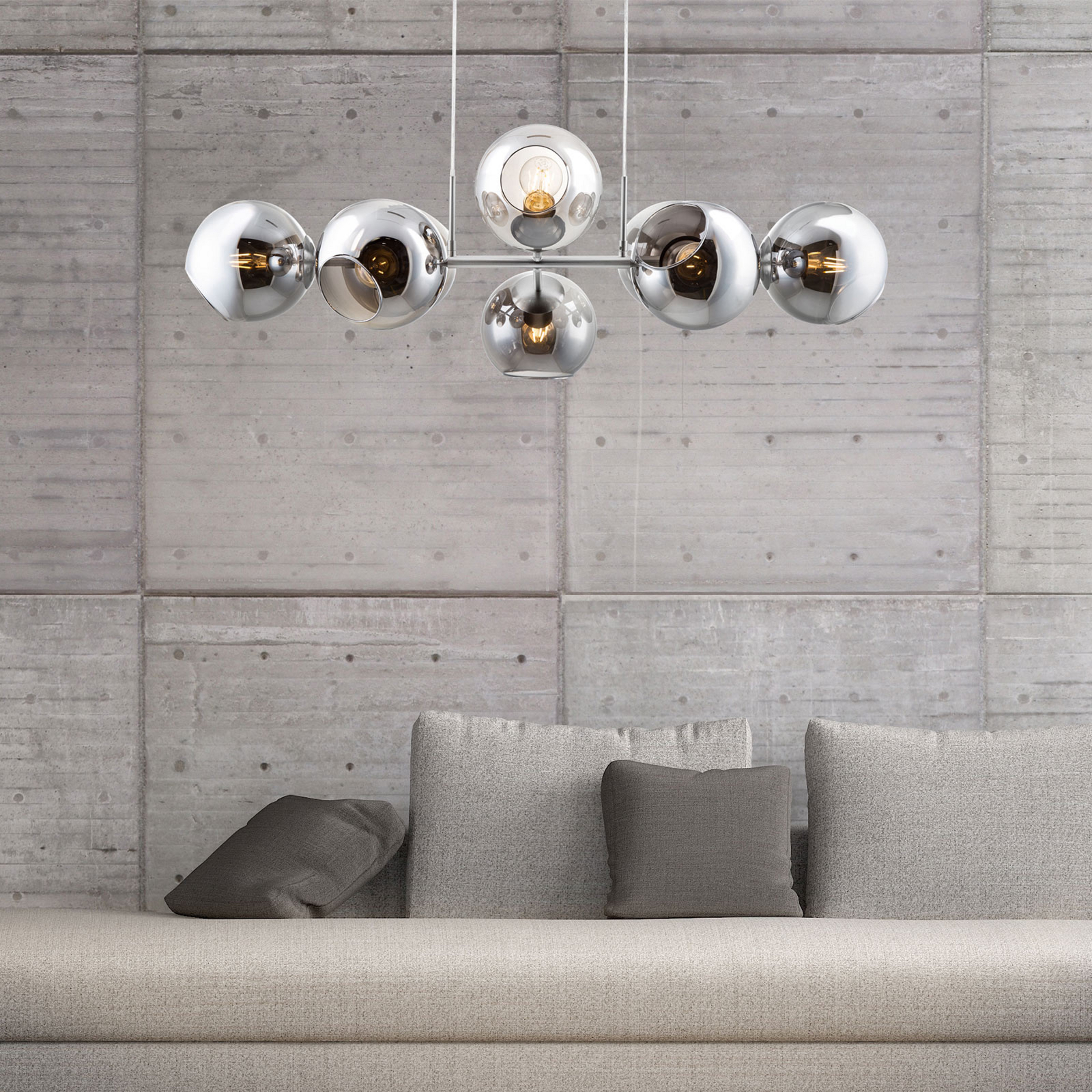 Suspension en verre Pilar, à 8 lampes, gris fumé