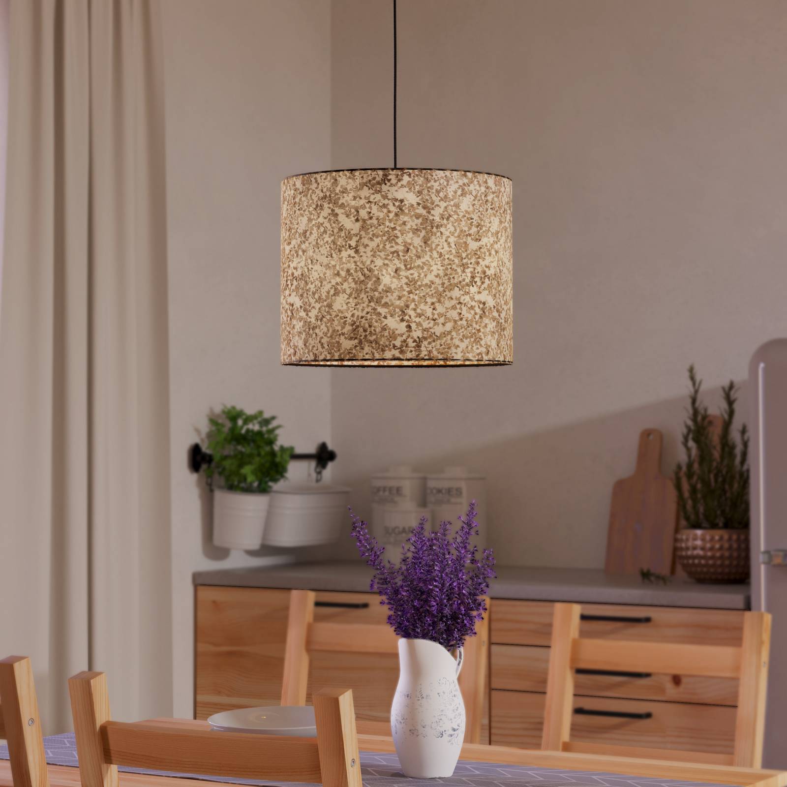 Hängelampe Butterburn, Ø 36 cm, beige/grün, Stoff günstig online kaufen