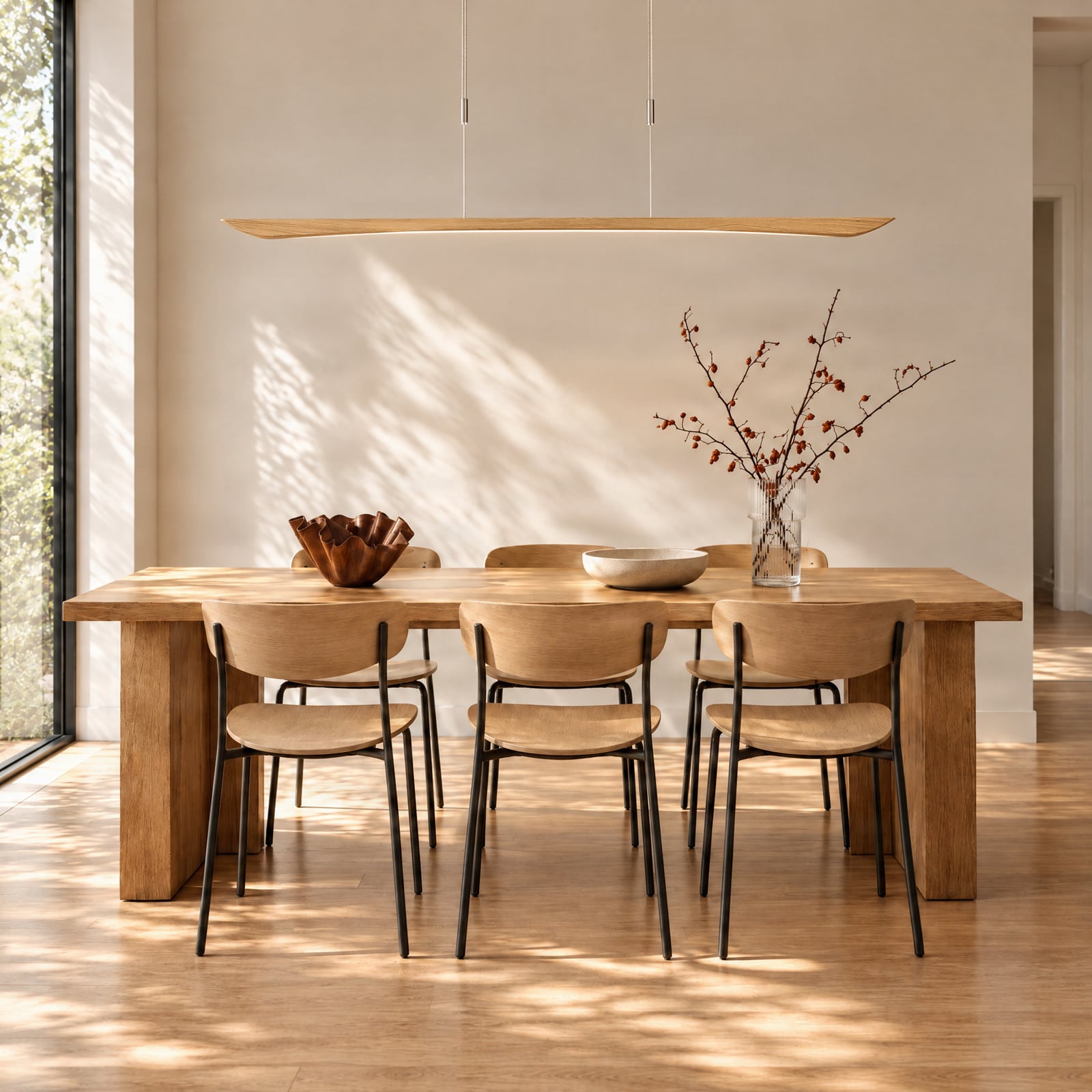 Lampada LED a sospensione Quitani Hiba, rovere naturale, lunghezza 148 cm Lampada LED a sospensione Quitani Hiba, rovere naturale, lunghezza 148 cm