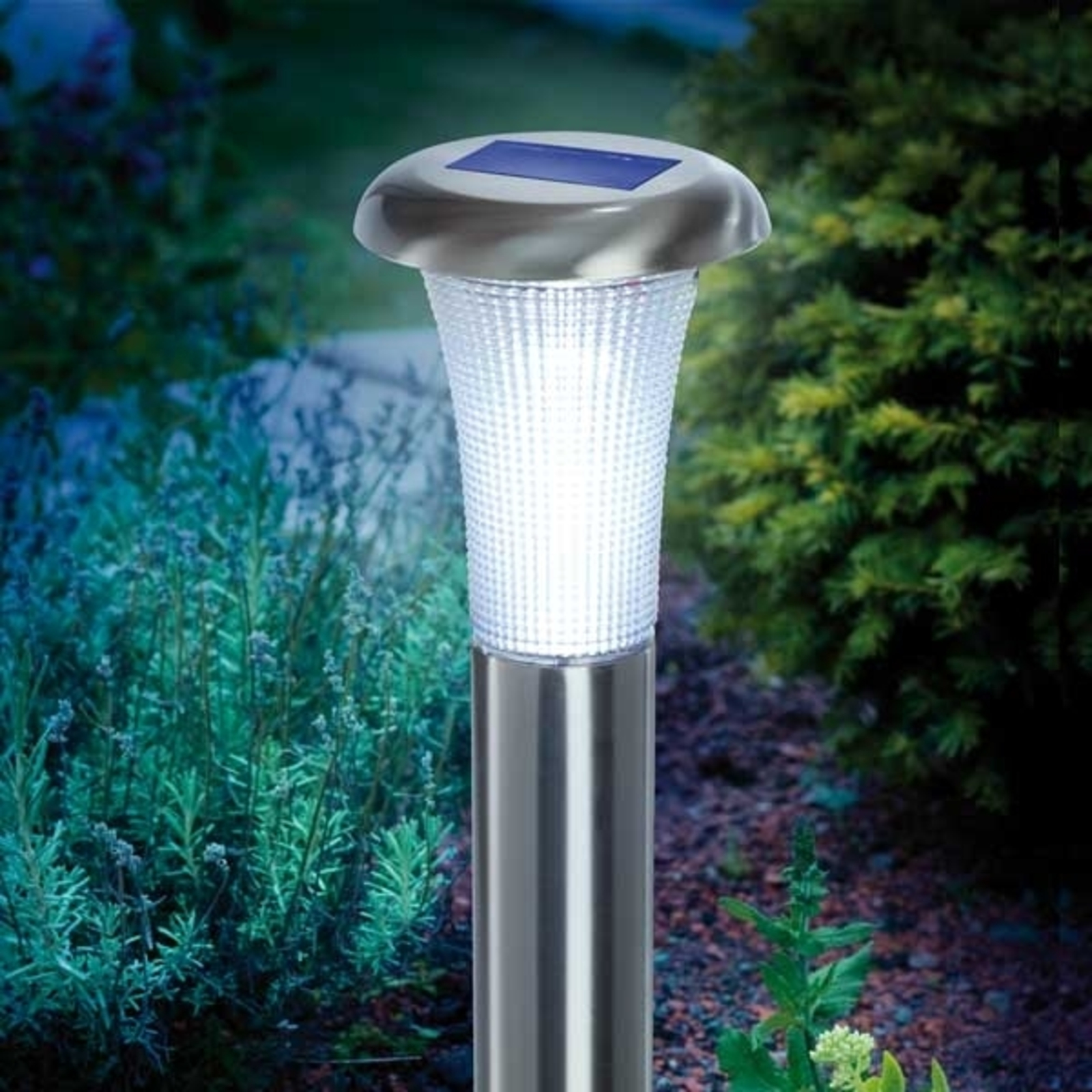 Esotec Vesuv solcellelampe i rustfrit stål - sokkellampe - moderne udendørslampe rustfritt stål, klar - rustfritt stål, plastikk